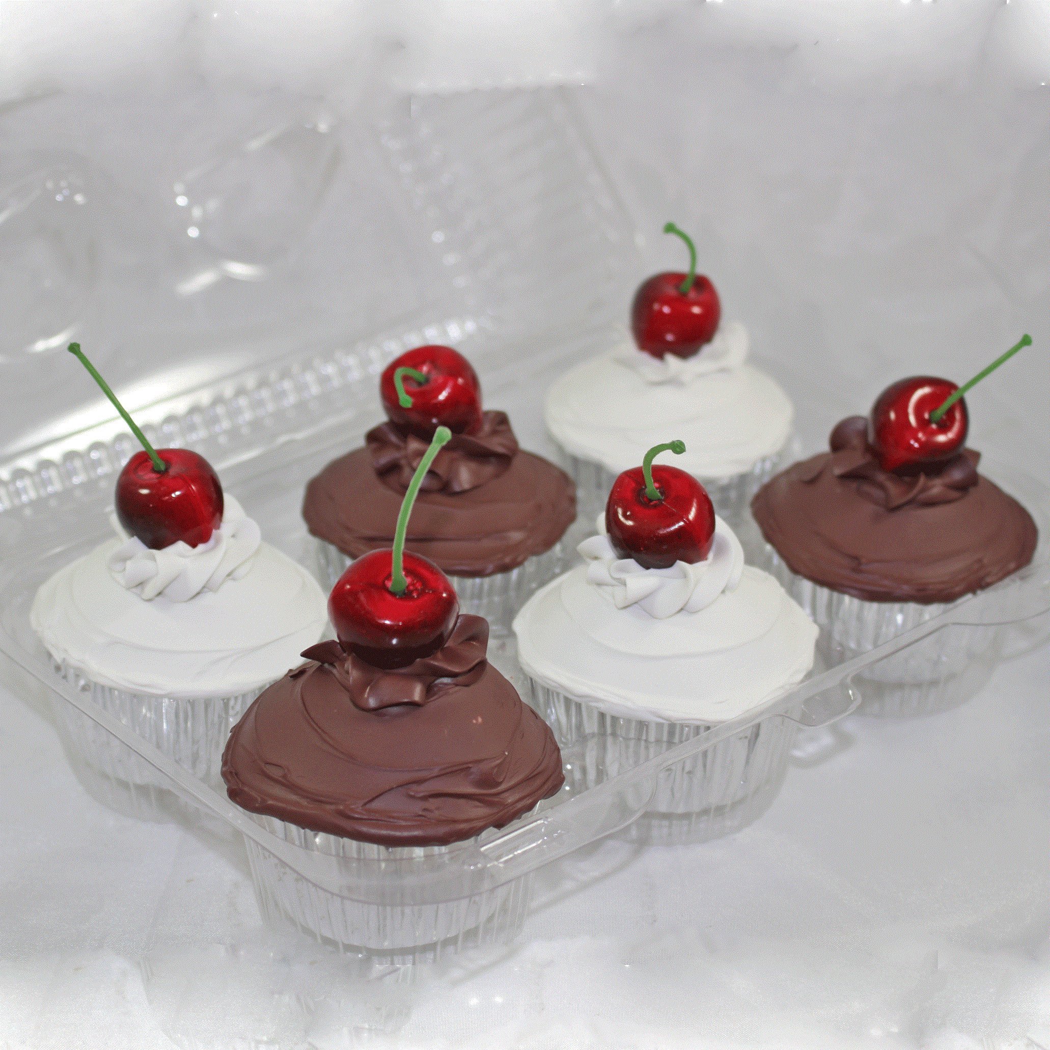 Just Dough It Fake Chocolate & Vanilla Cherry Cupcakes - Realistic Fake Desserts for Home Decor, Party Display, Photography Props (Set of 6)