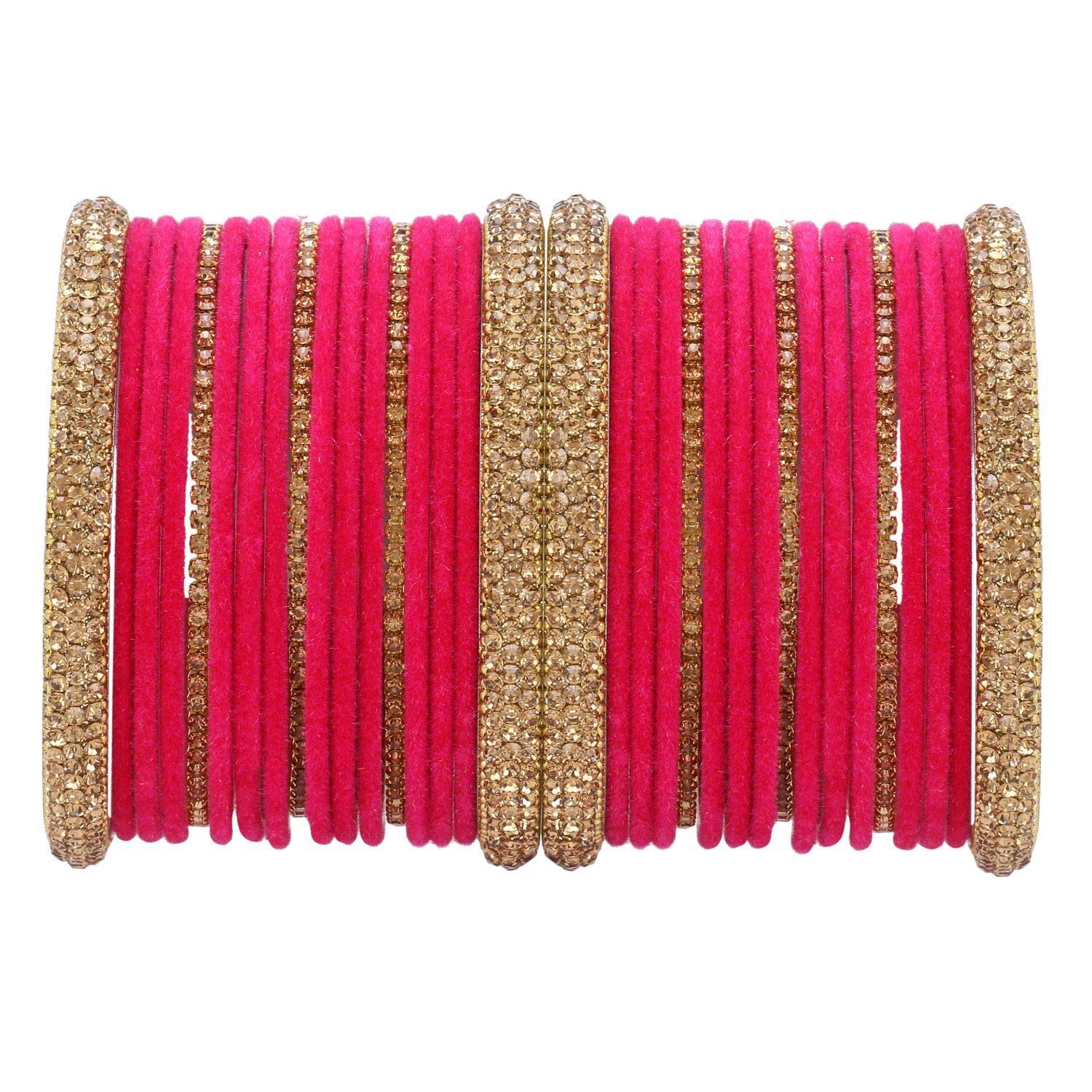 Elegant Indian Bangle Set - Rhinestone & CZ Crystal Wedding Bridal Bracelets for Women - Velvet Jewelry for Special Occasions, Parties & Festivals