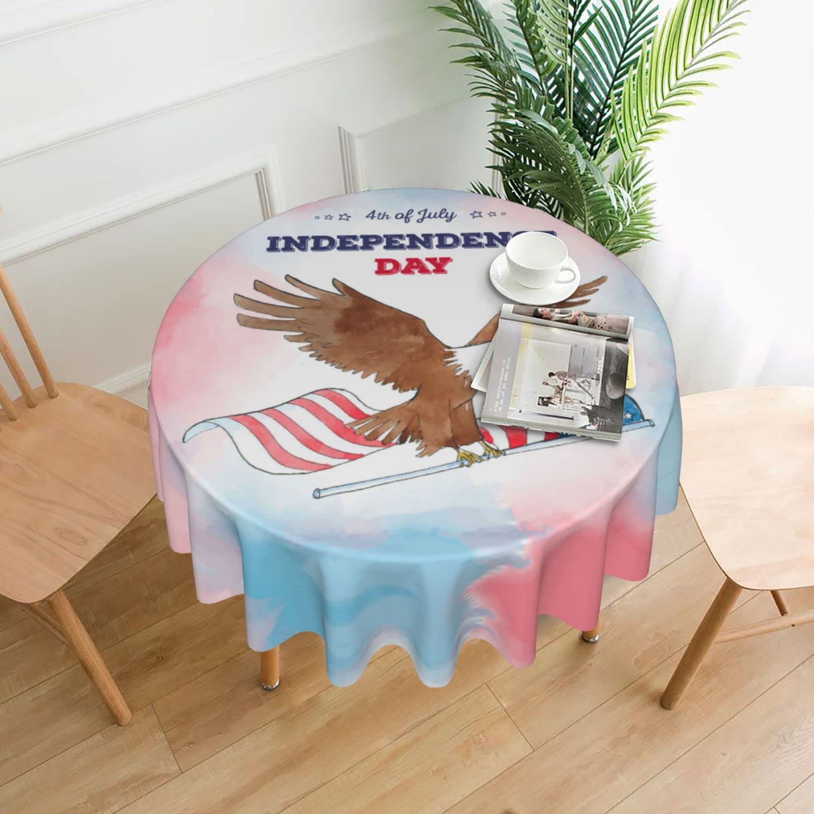 4th of July Patriotic Round Tablecloth - 60 Inch Washable Polyester Kitchen Table Cover for Independence Day Party, Picnic, BBQ & Summer Dining Decor | Perfect for Outdoor Celebrations & Holiday Gatherings