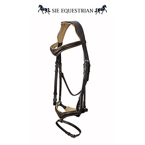 Premium Designer Crown Browband & Noseband with Fancy Stitch Leather Horse Bridle - Show Quality Equestrian Gear for Dressage, Jumping & Western Riding