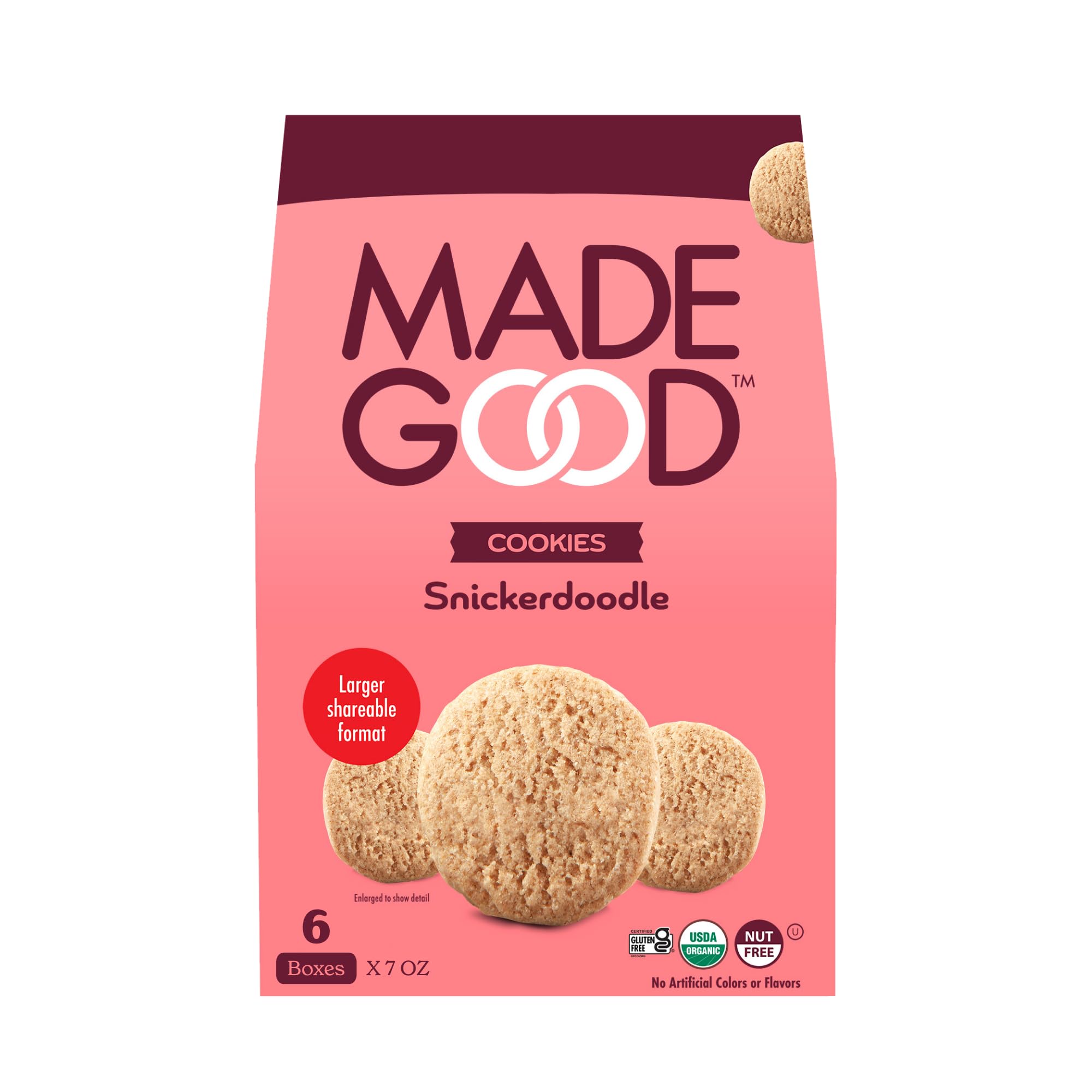 MadeGood Organic Snickerdoodle Crunchy Cookies - Gluten Free Snack (6 Pack, 7oz Each) | Healthy School Lunch, On-the-Go Breakfast & Afternoon Treat