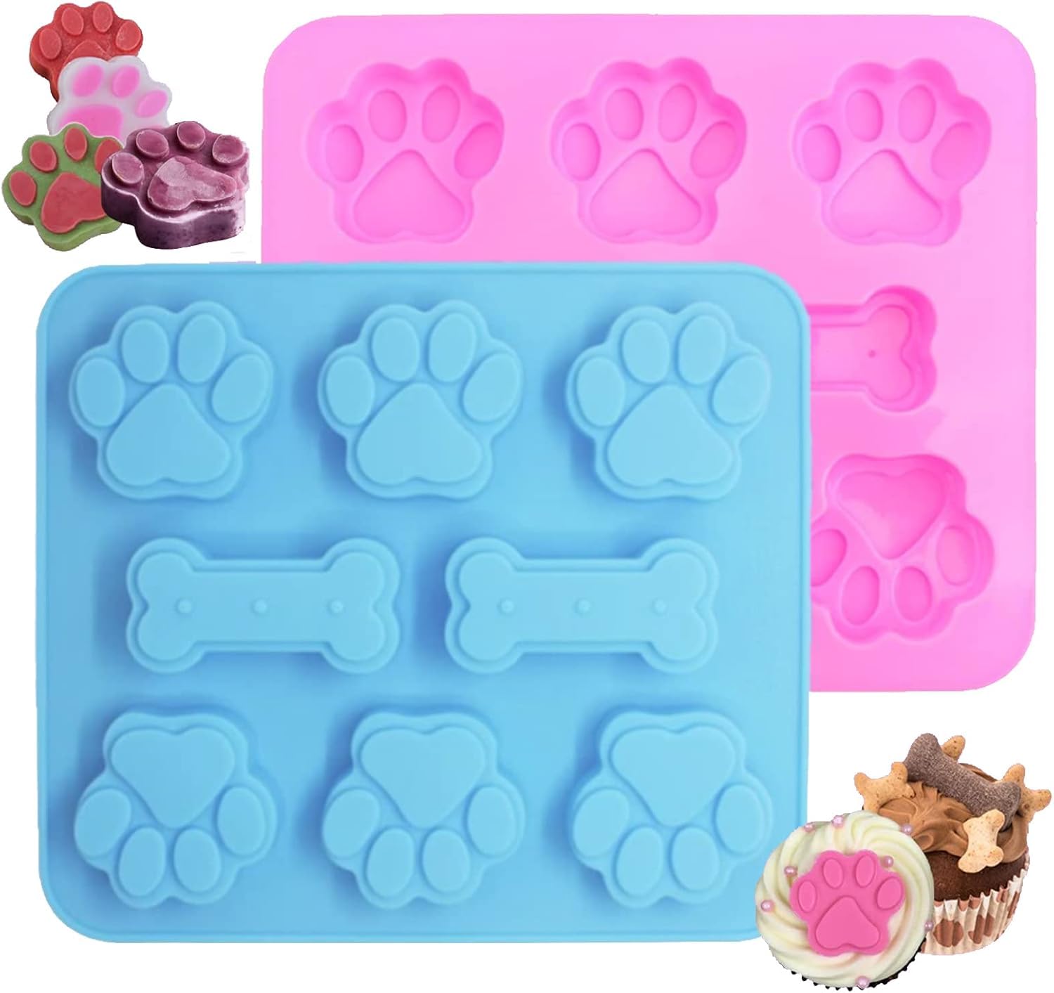 Skytail 8-Cavity Silicone Mold - 2-in-1 Puppy Paw & Bone Shape for Ice Cubes, Candy, Chocolate | Reusable Baking Tray for Homemade Dog Treats, Cat Snacks, Pudding, Jelly & Biscuits | Perfect for Pet Parties, DIY Desserts & Holiday Baking