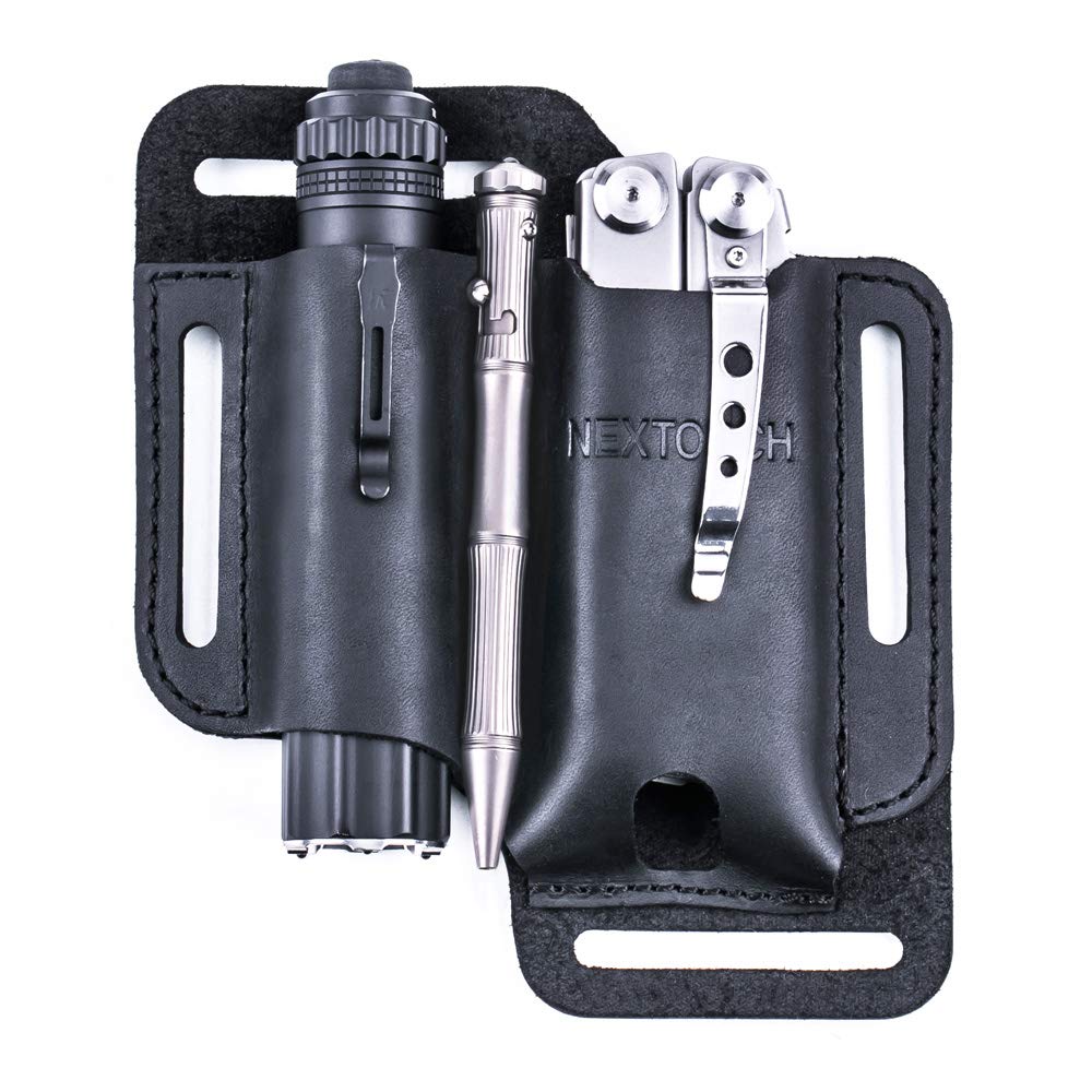 NEXTORCH EDC Leather Sheath - Premium Multitool & Knife Belt Holster, Flashlight Pouch, Tactical Pen Holder - Durable EDC Pocket Organizer for Men (Perfect for Camping, Hiking, Outdoor Adventures & Everyday Carry)