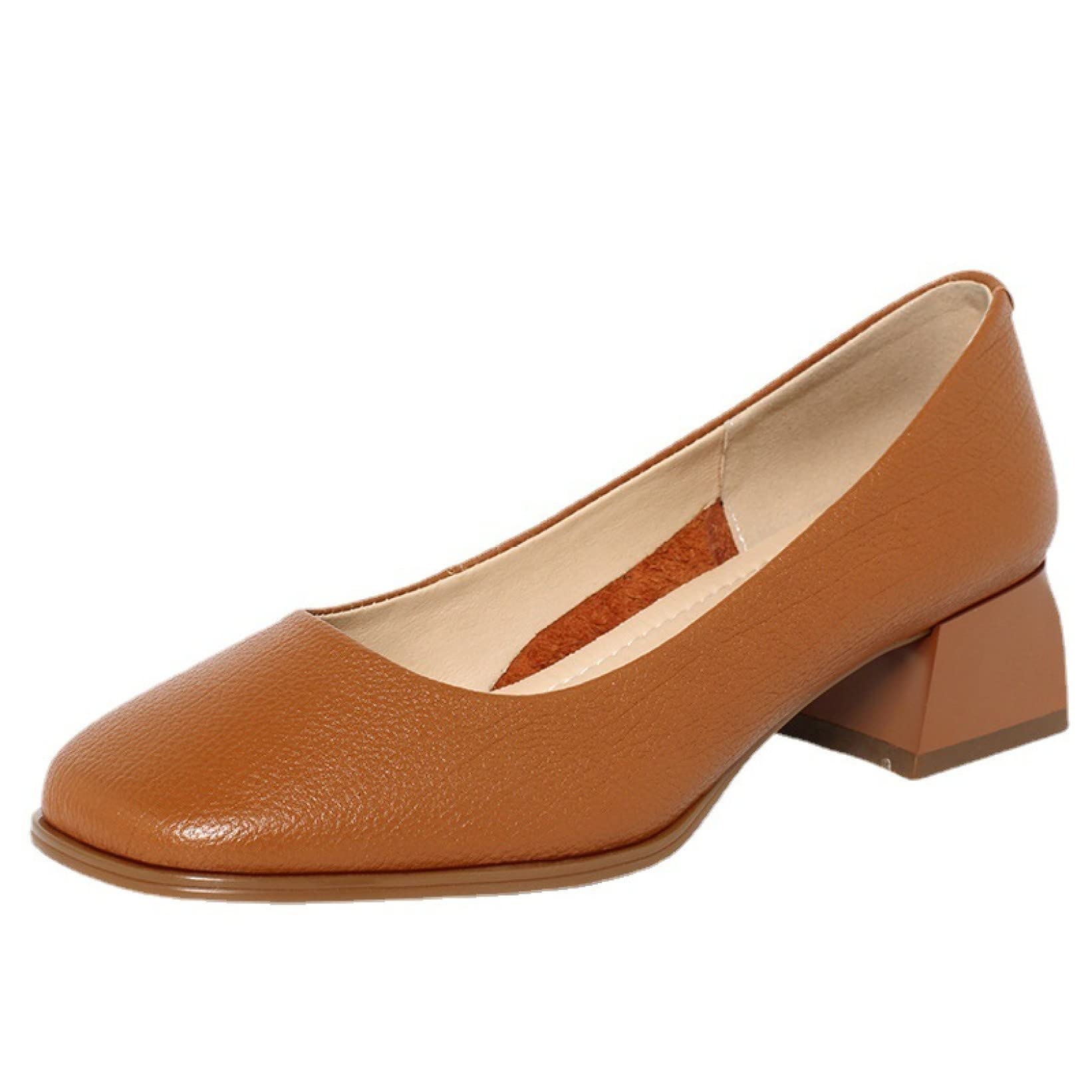 Women's Classic Slip-On Pump Shoes - Comfortable Chunky Block Low Heel Pumps with Closed Square Toe for Walking, Work & Casual Wear | Perfect for Office, Commuting & Everyday Outfits