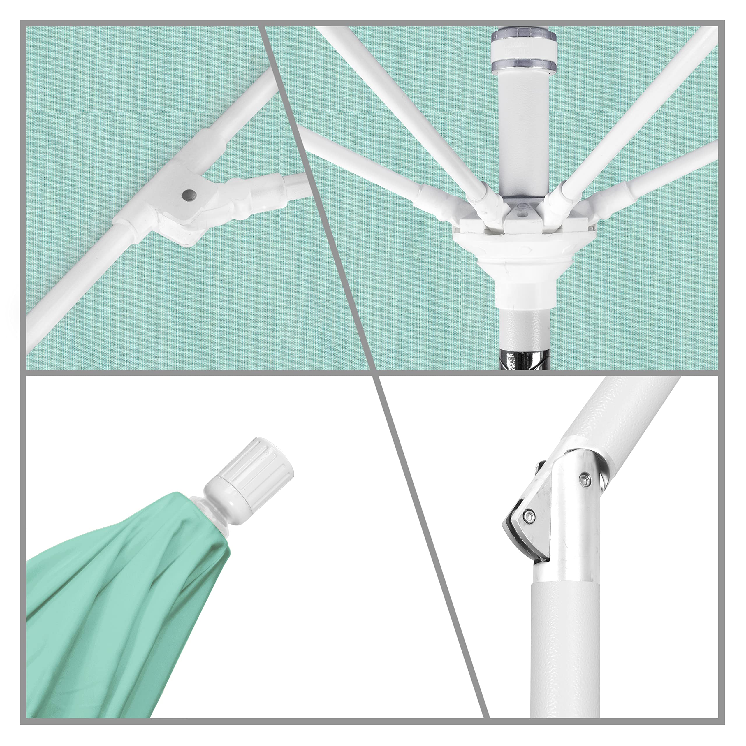 California Umbrella 9' Round Aluminum Pole Fiberglass Rib Market Umbrella with Crank Lift & Collar Tilt - White Pole & Sunbrella Canvas - Perfect for Patio, Garden, Poolside, and Outdoor Dining Areas