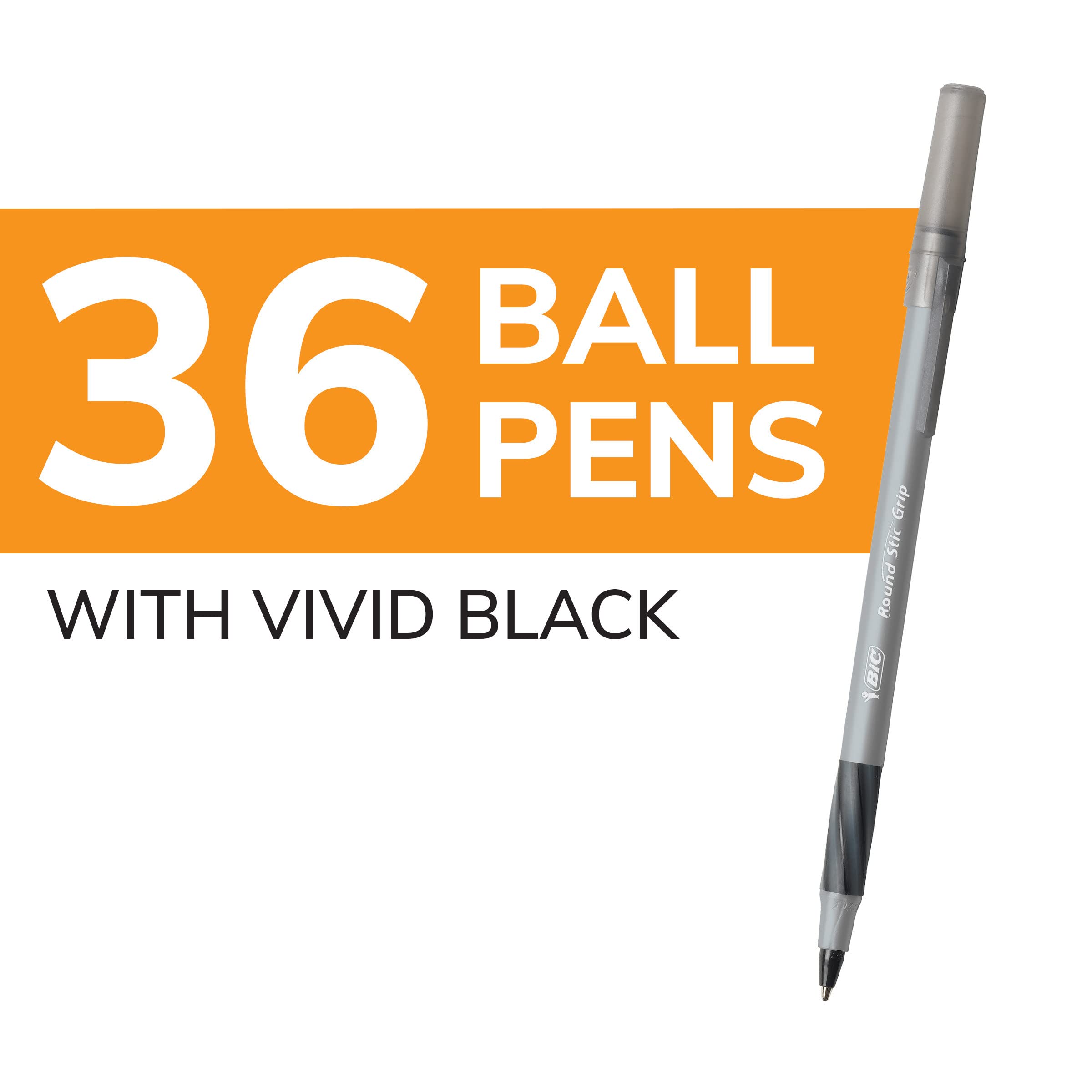 BIC Round Stic Grip Xtra Comfort Black Ballpoint Pens - 36 Pack (1.2mm Medium Point) - Smooth Writing Pens with Soft Grip for Comfort & Control - Ideal for Office, School, Note Taking & Everyday Use