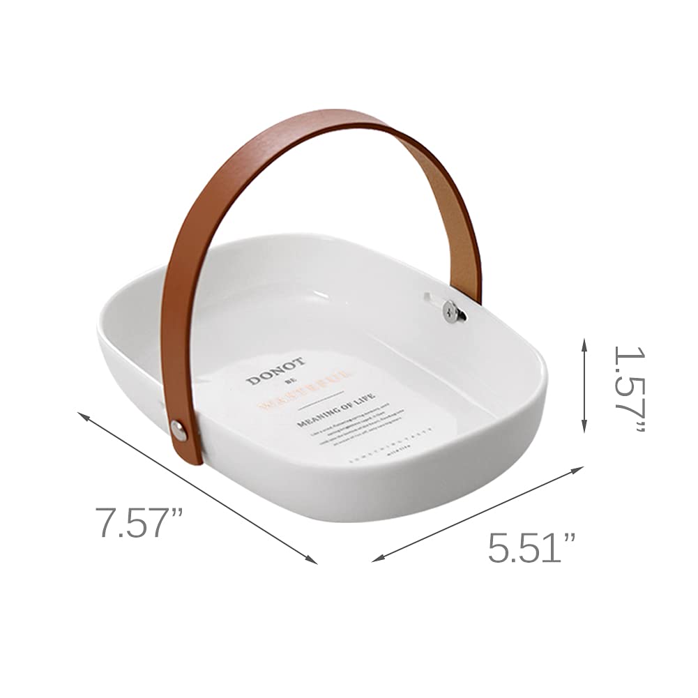Nordic Ceramic Serving Tray with Handle - Elegant Oval Fruit Bowl & Decorative Storage Basket for Kitchen, Dining Table, Party Centerpiece | Perfect for Entertaining, Home Decor, and Gift Giving