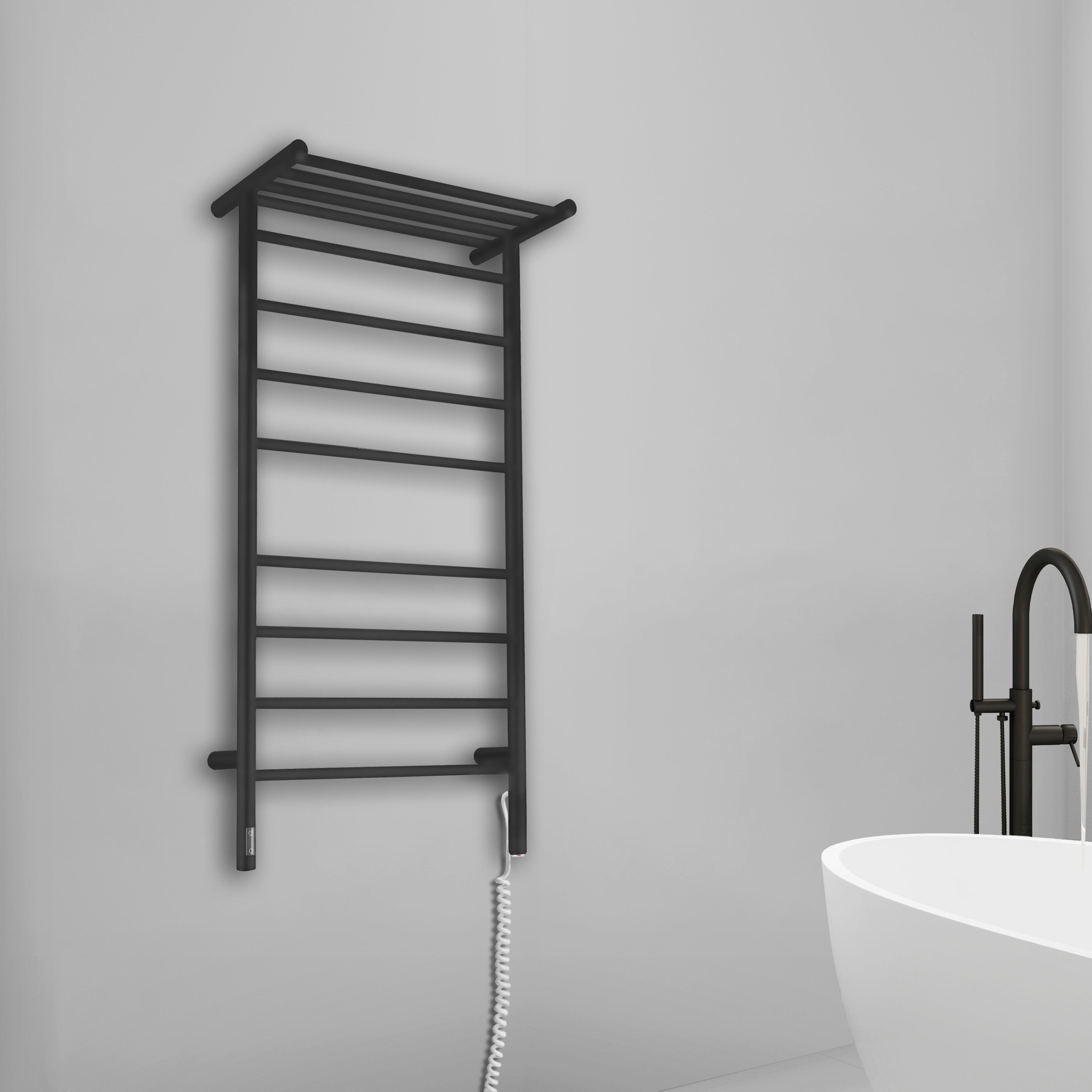 Ancona Piazzo OBT 8 Bar Dual Wall Mount Towel Warmer with Integrated Timer - Matte Black - Perfect for Bathrooms, Spas & Luxury Homes