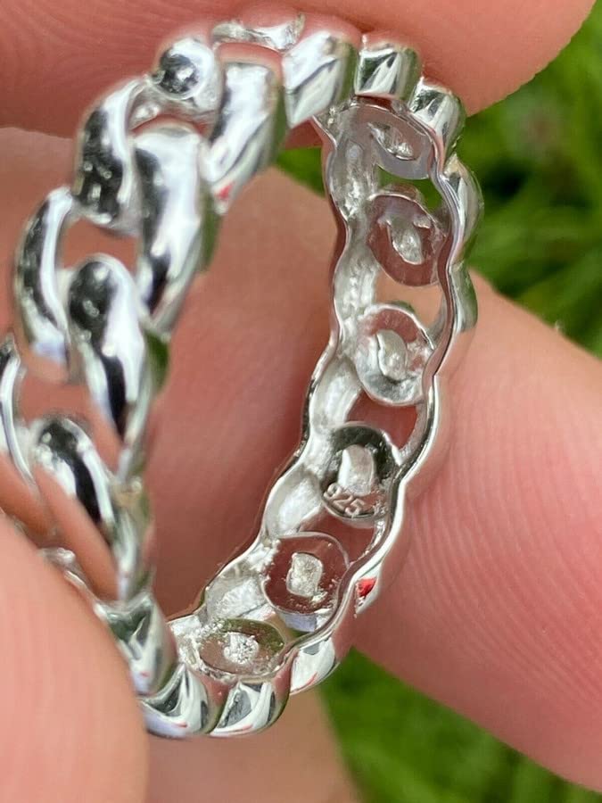 HarlemBling 925 Sterling Silver Cuban Link Ring for Men & Women - Wedding Band, Pinky or Any Finger - Real Solid Silver Jewelry - Perfect for Gifts, Parties & Everyday Wear