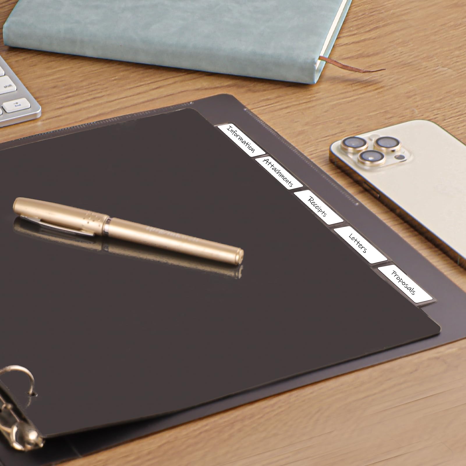 HABGP 5-Tab 3 Ring Binder Dividers - 2 Pack (10 Dividers Total) - Letter Size Black Plastic Index Binders with Write & Erase Surface - 1/5 Cut, Includes Sheet Protectors & 3 Hole Punch - Perfect for School, Office Organization & Document Filing