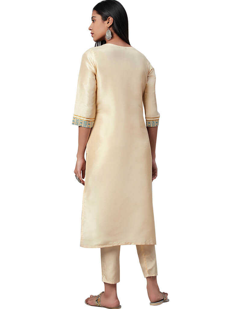 Stylish Beige Poly Silk Pant Kurti for Women - Elegant Indian Ethnic Wear for Festivals, Parties & Casual Outings