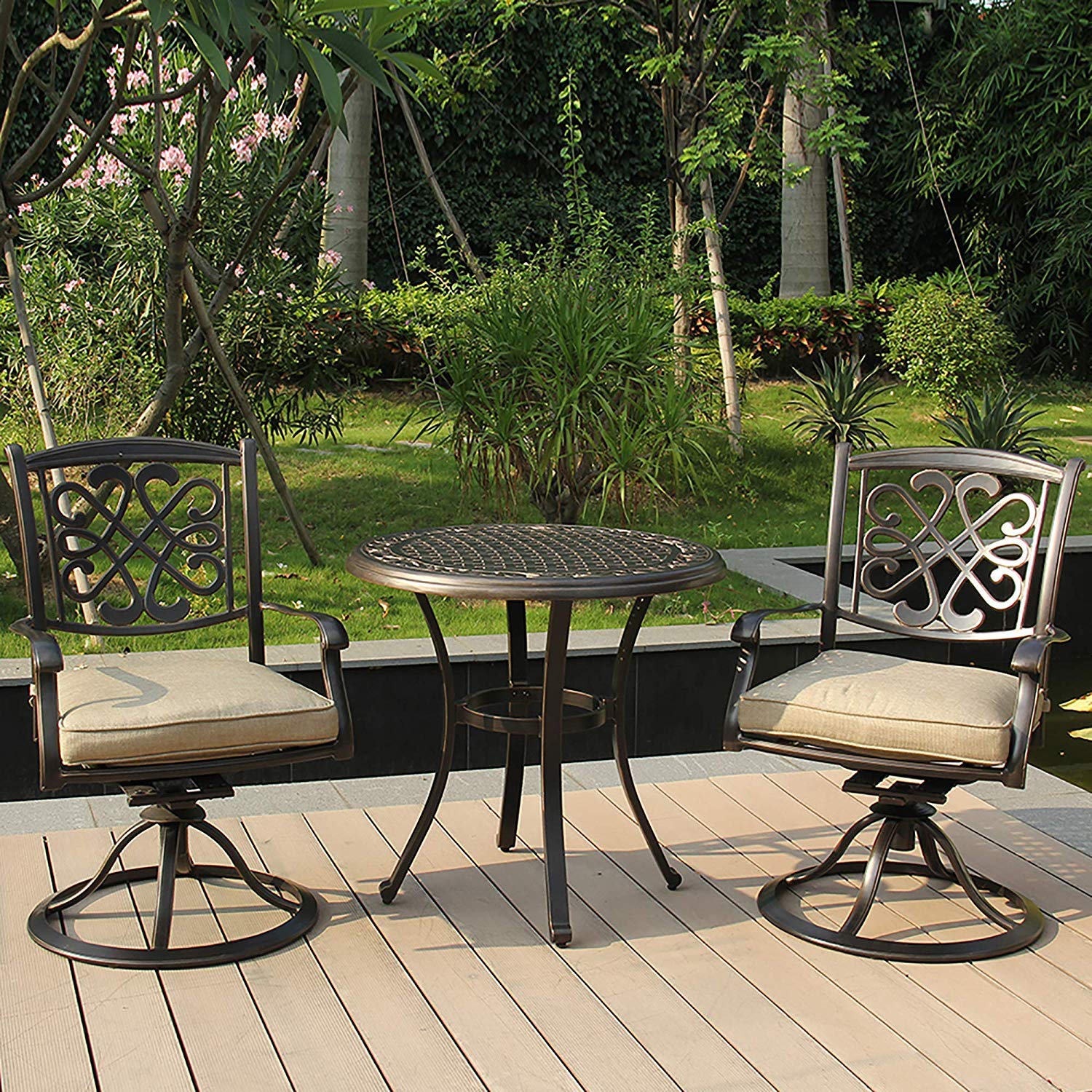 DALI 3-Piece Bistro Set - Cast Aluminum Patio Dining Table with Glider Chairs for Garden, Backyard & Outdoor Relaxation | Perfect for Small Spaces, Balconies, Poolside & Coffee Time