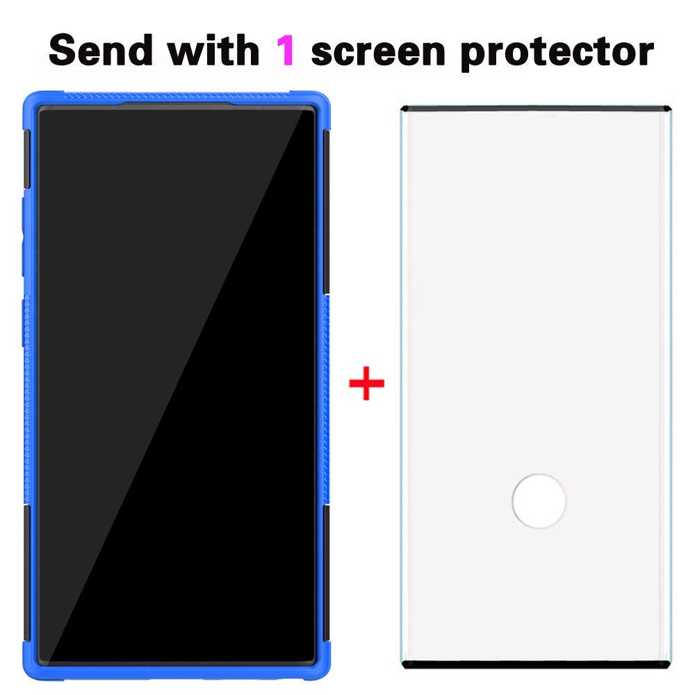 **Premium Rugged Hybrid Phone Case for Samsung Galaxy Note 10 Plus (5G) with Tempered Glass Screen Protector & Kickstand - Shockproof, Anti-Scratch Cover for Note 10+ | Perfect for Outdoor, Travel & Daily Protection (Black/Blue)**