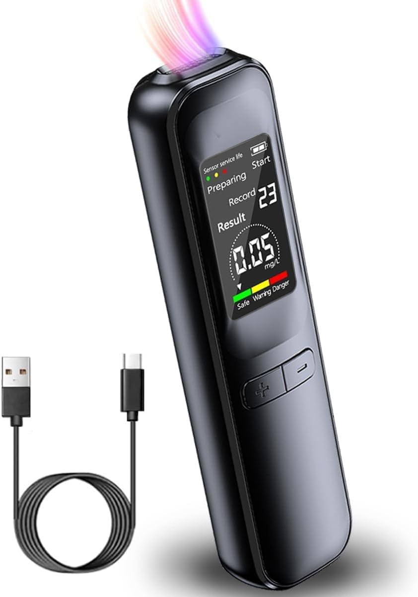 **Upgraded Non-Contact Breathalyzer - Portable Alcohol Tester with 3-Color LCD Screen, Type-C Charging & High Accuracy - Black | Ideal for Personal Use, Workplace Safety & DUI Prevention**