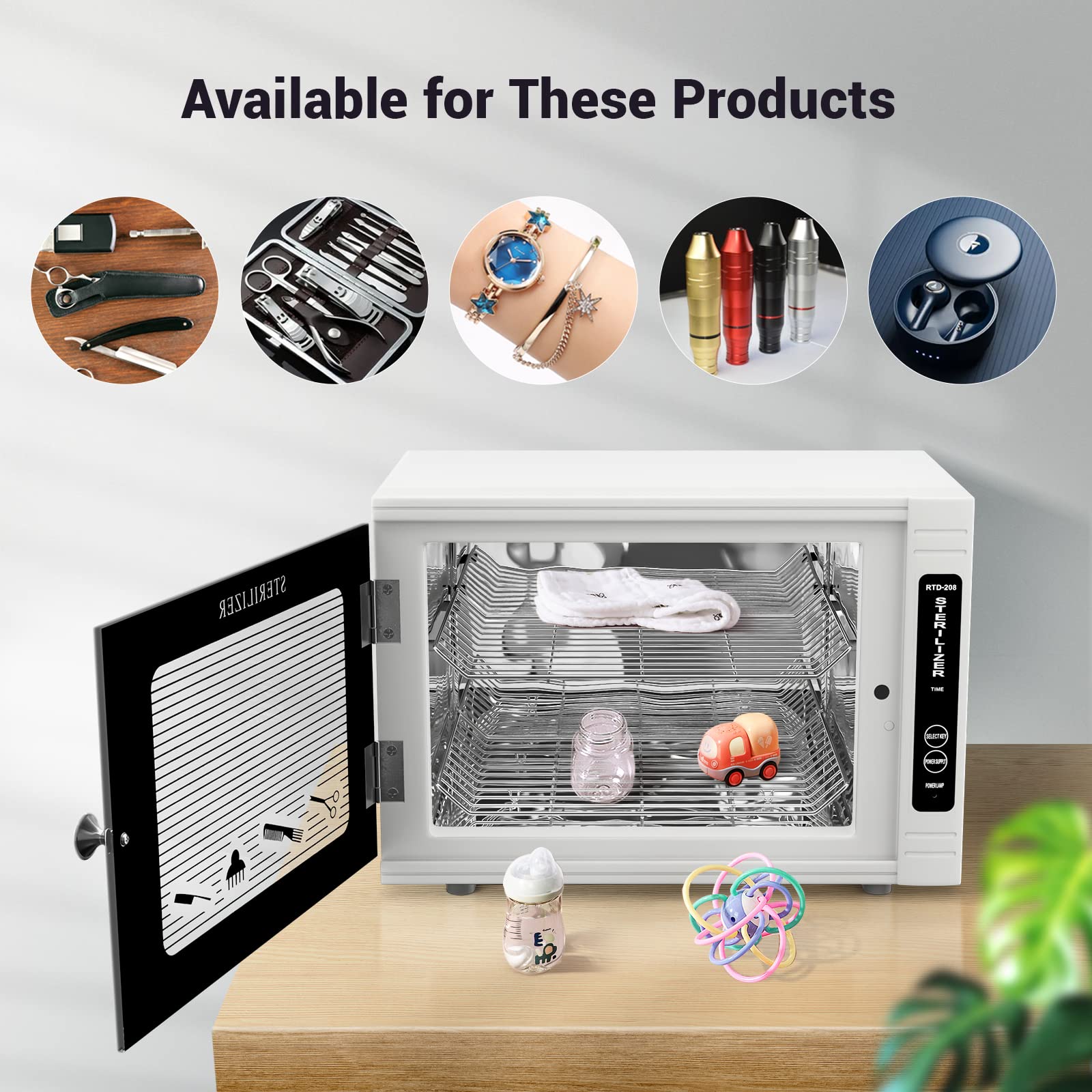 UV Sanitizing Cabinet (12L) Large Capacity - Metal Chemical-Free UVC Cleaner Box with Timer (5-60 Min) for Salon Tools, Manicure Supplies, Baby Bottles, Phones, Cutlery | Sterilizer for Home, Salon, Nursery & Office Use