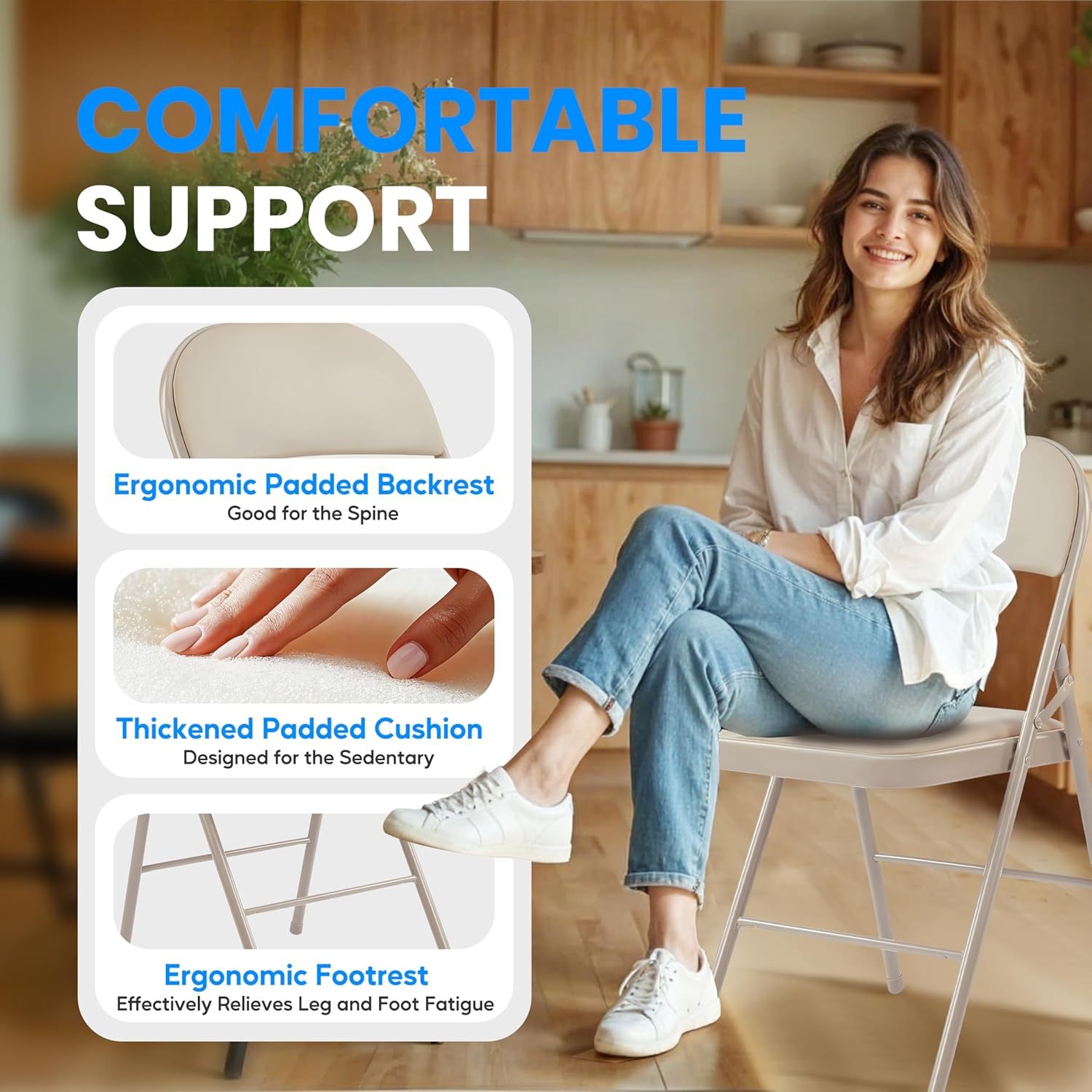 2 Pack Folding Chairs with Padded Leather Cushion Seats & Sturdy Metal Frame - Comfortable Foldable Portable Chairs for Indoor Outdoor Use - Perfect for Parties, Weddings, Camping, Picnics and Events