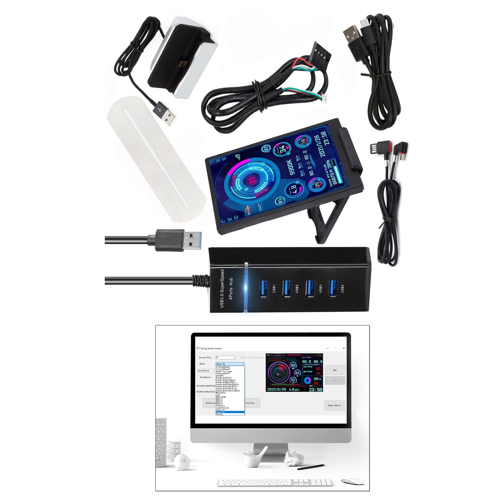 5 Inch USB-C Secondary Screen for PC - Small Desktop Computer Temperature Display Monitor | Dual Screen Setup for Visual Design Editing & PC Case Monitoring
