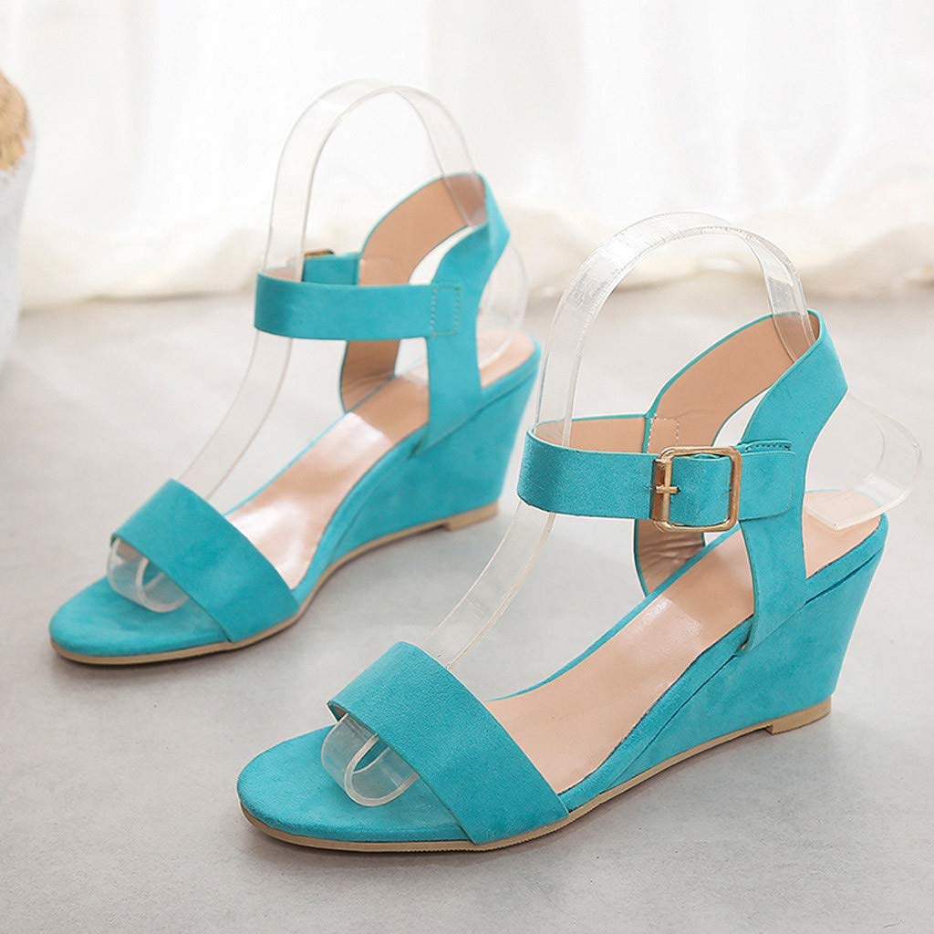 Women's Comfortable Buckle Wedge Sandals - Solid Color Summer Casual Shoes for Walking, Travel & Beach Outfits