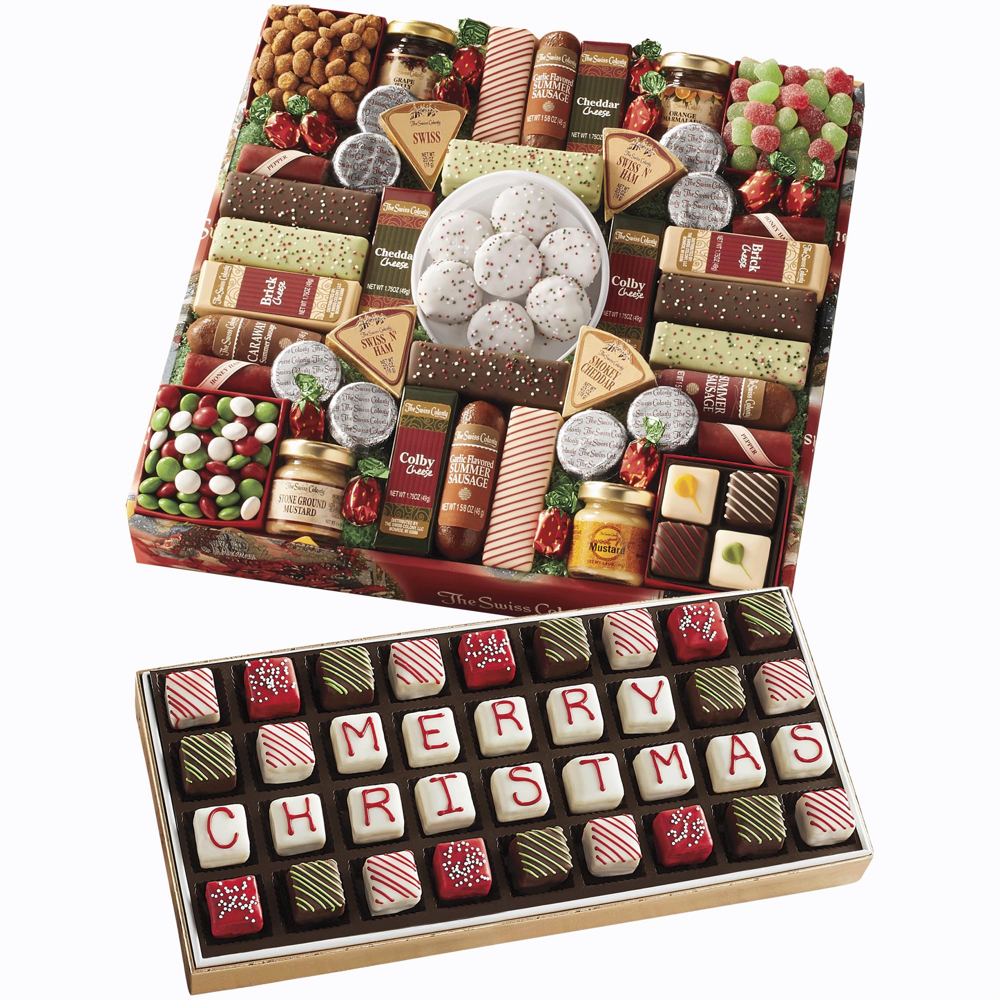 Premium Swiss Colony 43 Season Pleasers Gift Box - Assorted Summer Sausage, Artisan Cheese, Chocolate Treats & Gourmet Petits Fours | Perfect for Holiday Gifting, Corporate Presents & Christmas Celebrations