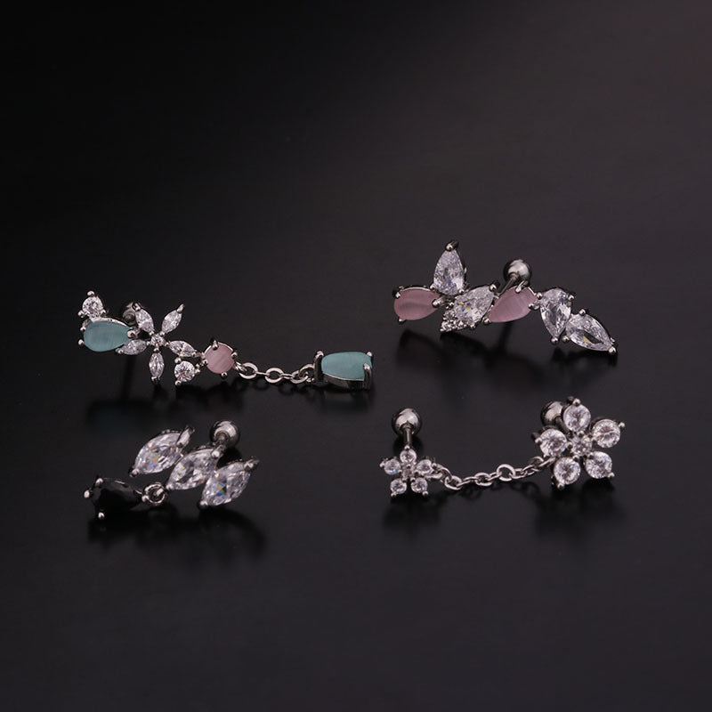 20G Cartilage Dangle Stud Two Hole Earrings for Tragus Piercing - Stylish Body Jewelry for Women | Perfect for Everyday Wear, Parties & Special Occasions