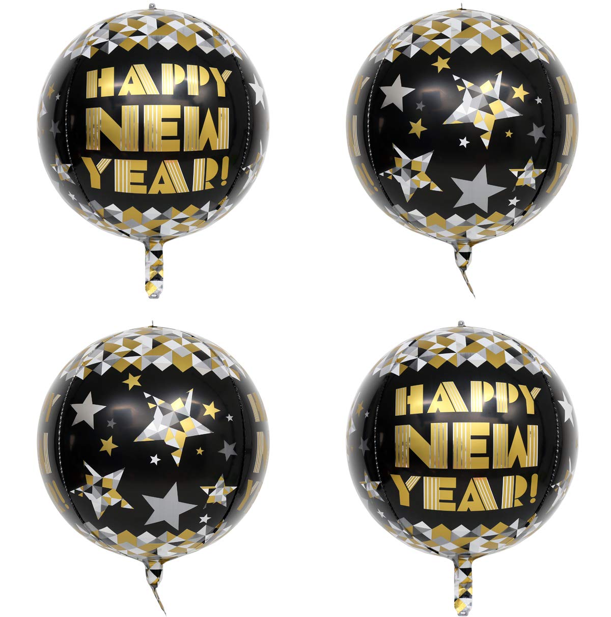 16 Inch Gold 4D Foil Balloons - Set of 4 Hangable Round Sphere Aluminum Balloons for New Year Party Decorations, Birthday, Wedding & Anniversary Celebrations
