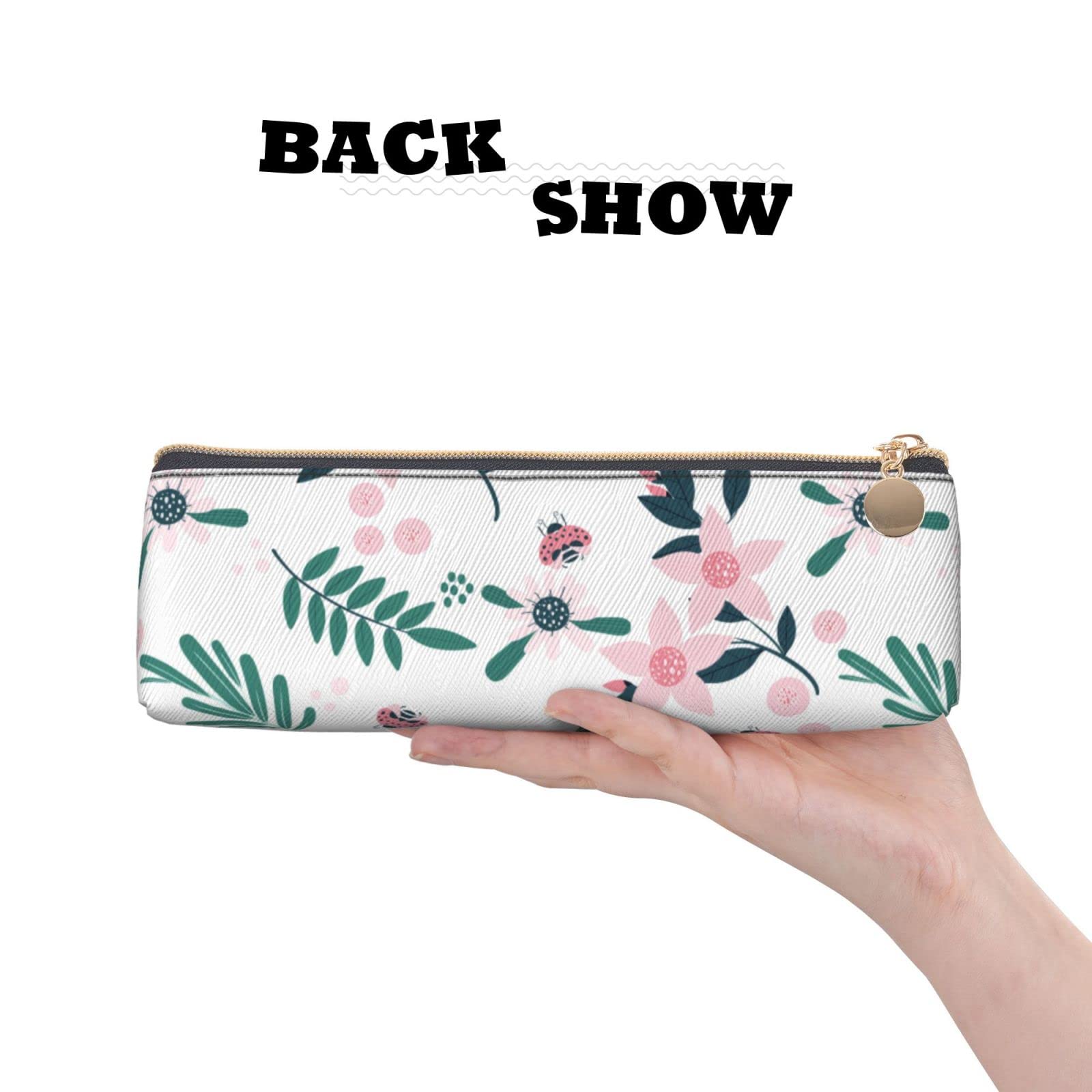 Cute Floral Leather Pencil Case - Stationery & Makeup Organizer for School & Travel