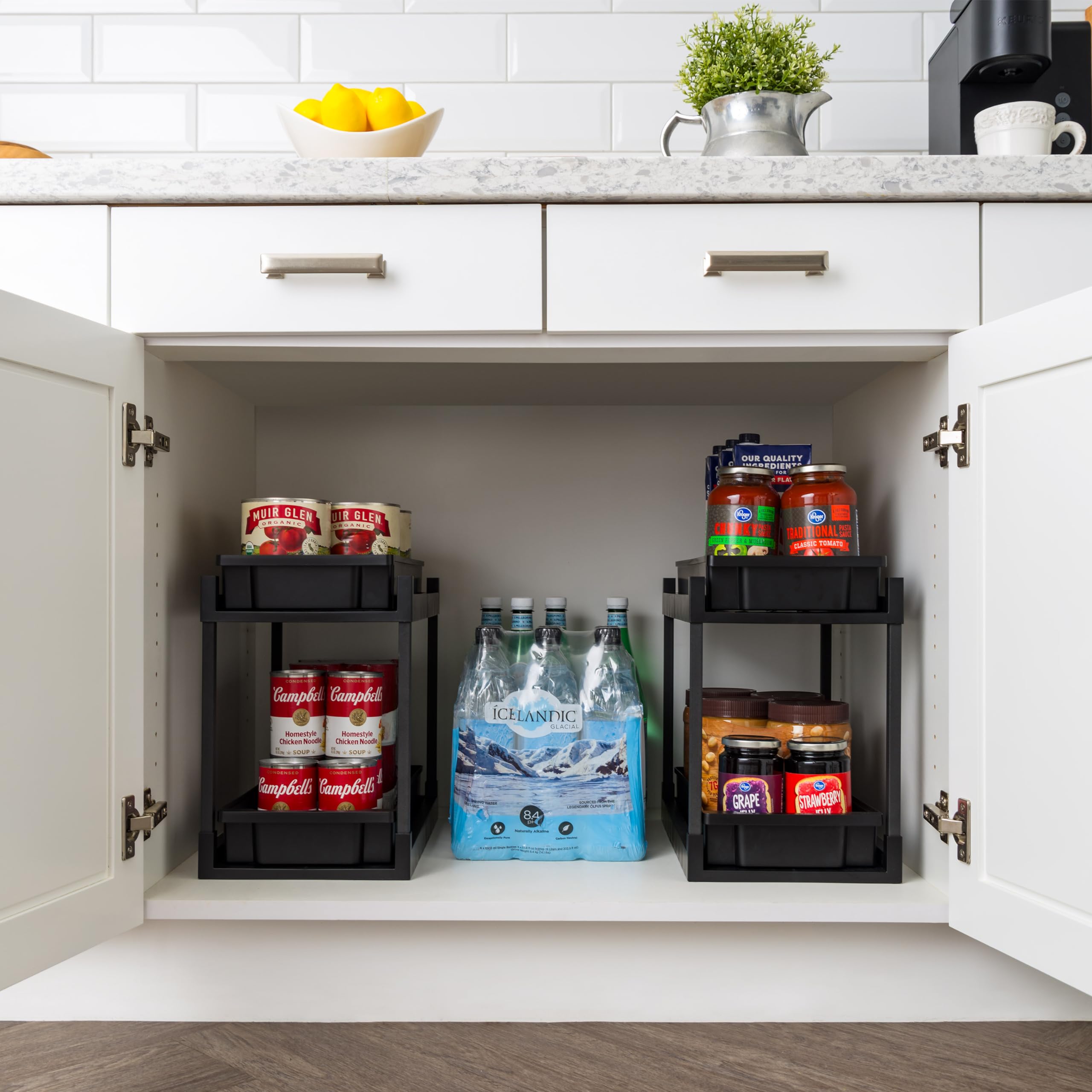 IRIS USA Under Sink Organizer, 2-Pack Black - Kitchen & Bathroom Storage