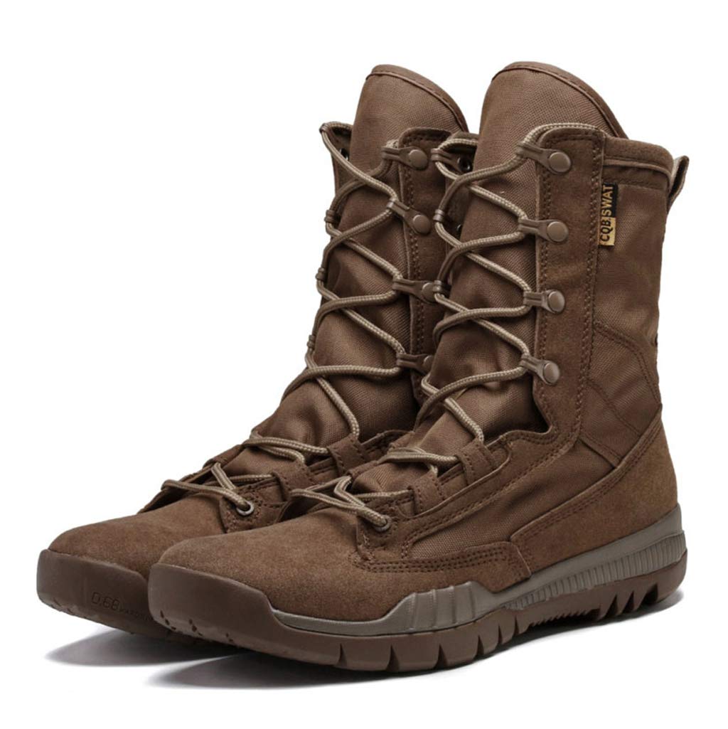 Men's Tactical Boots - High Top Military Combat Boots for Outdoor Hiking & Special Forces, Breathable Sand-Resistant Army Boots (Brown, Size 43/UK 8.5/US 9) - Perfect for Camping, Hunting & Tactical Training