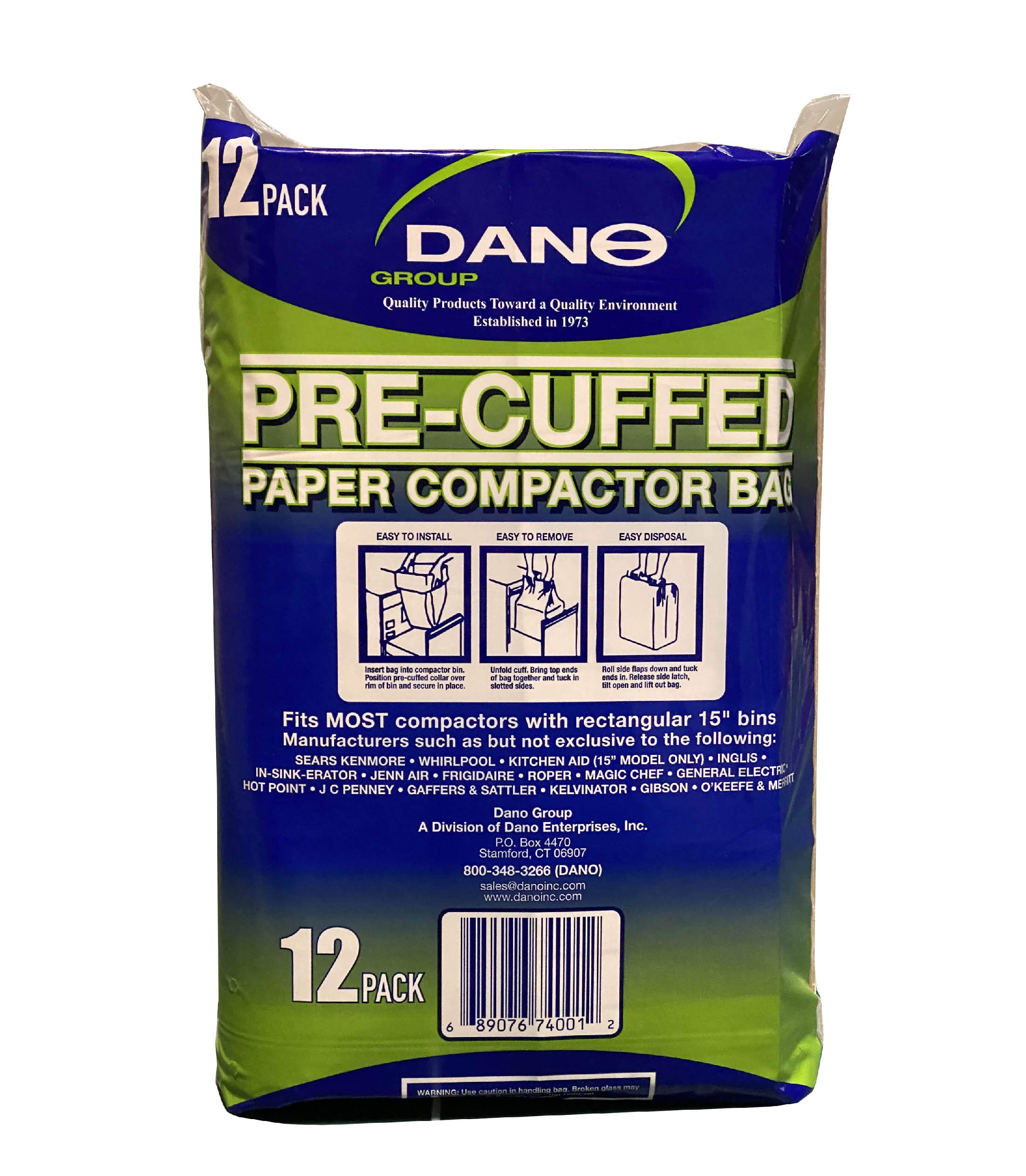 Dano Pre-Cuffed Compactor Bags - Heavy Duty Trash Bags for Waste Disposal, 30 Gallon, 50 Count | Perfect for Kitchen, Office, and Outdoor Cleanup