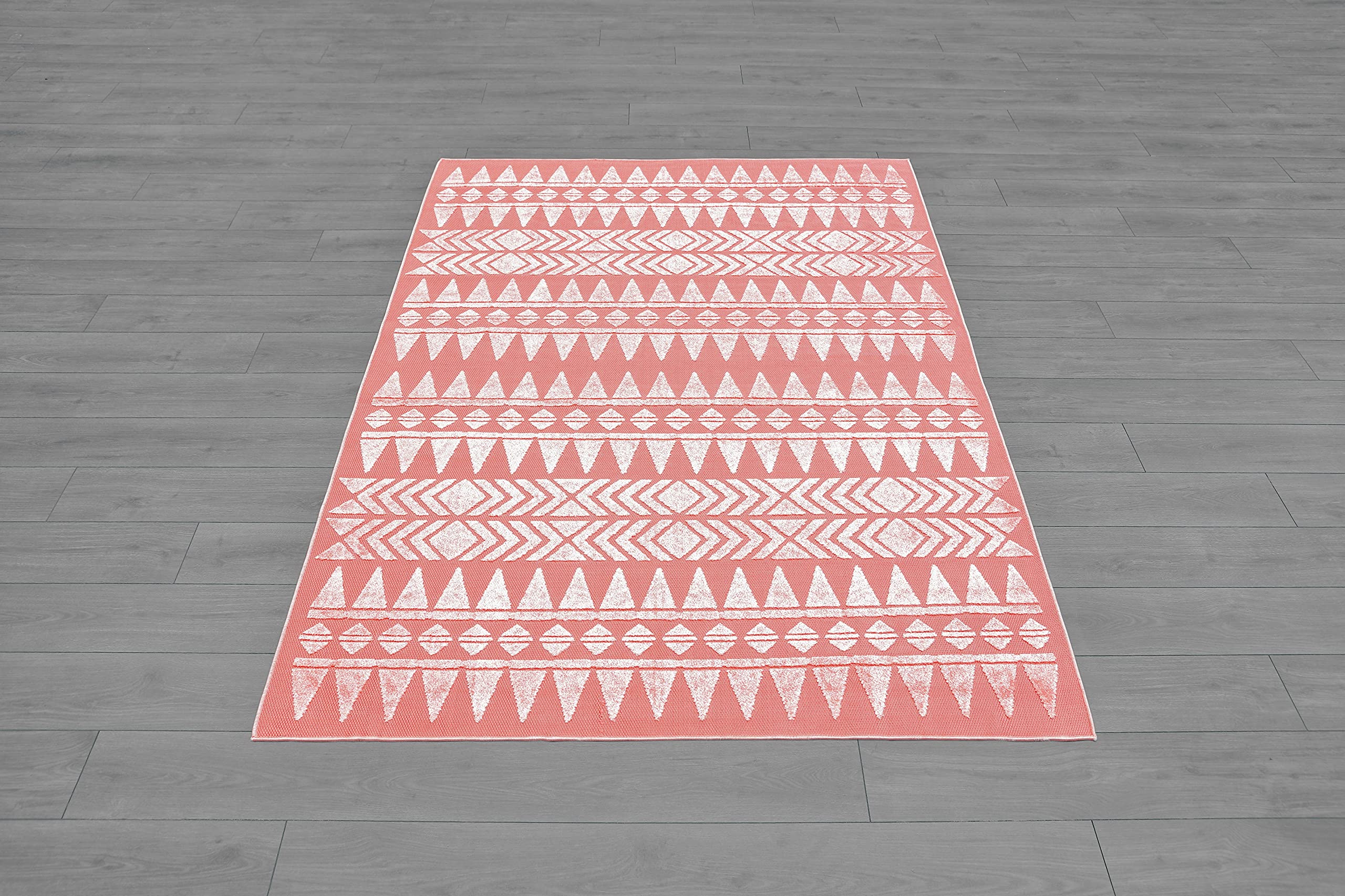 Ladole Rugs Santorini Pink Geometric Area Rug - Soft Non-Slip Boho Chic Carpet for Living Room, Bedroom, Nursery & Home Decor