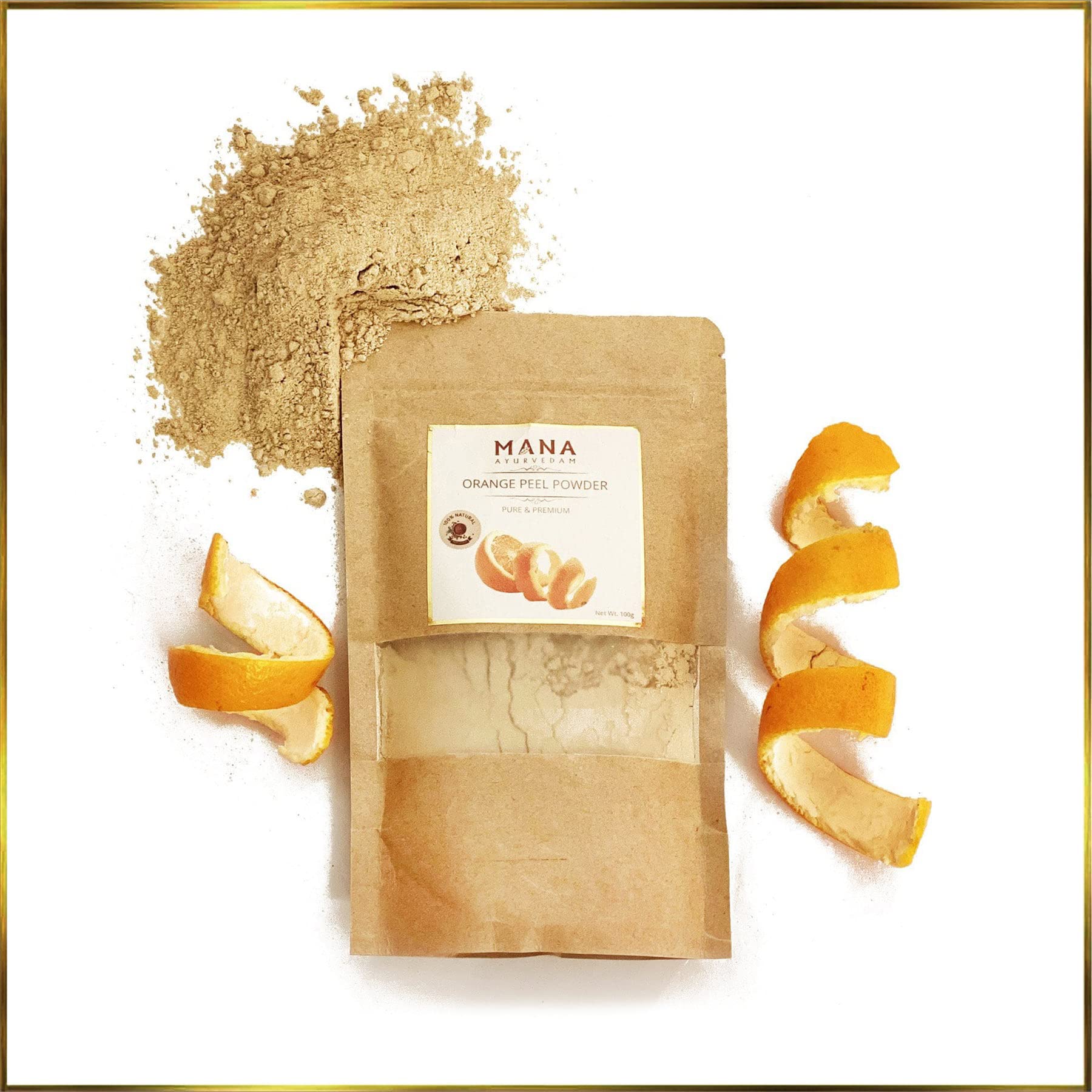 MANA AYURVEDAM Orange Peel Powder 100g - Natural Skin Brightener & Exfoliator for Face & Body | Organic Ayurvedic Treatment for Glowing Skin, Dark Spot Removal & Even Skin Tone | Perfect for DIY Face Masks, Scrubs & Beauty Recipes