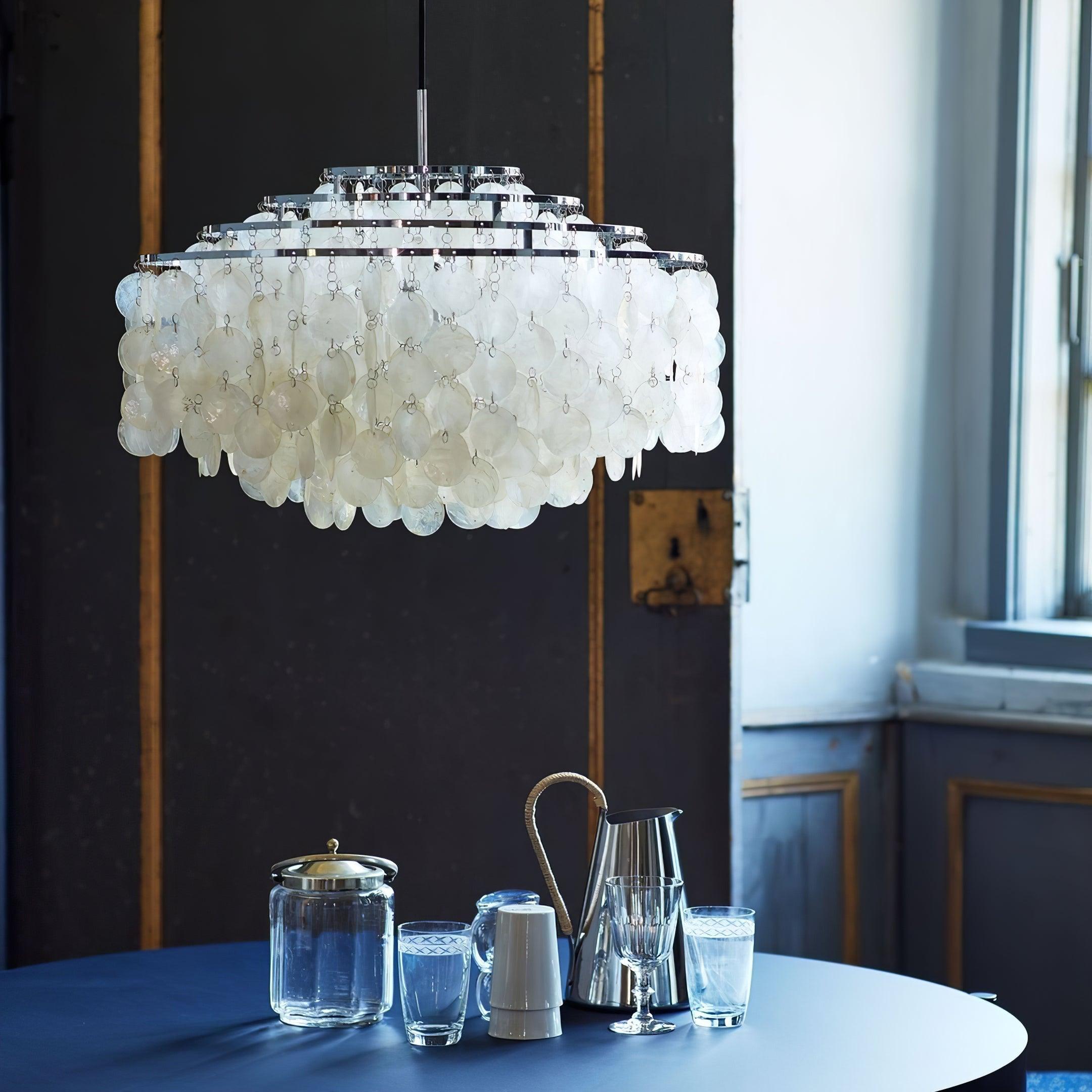 Elegant Shell Chandelier Lighting Fixture - Coastal & Nautical Home Decor for Living Room, Bedroom, or Beach House