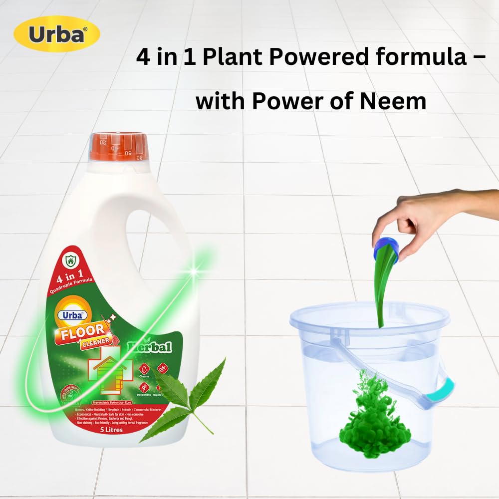 Urba Herbal Floor Cleaner 5L - Eco-Friendly Neem Power Disinfectant | Super Saving Value Pack | Money Saver for Hardwood, Tile & Vinyl Floors | Ideal for Homes, Offices & Commercial Spaces