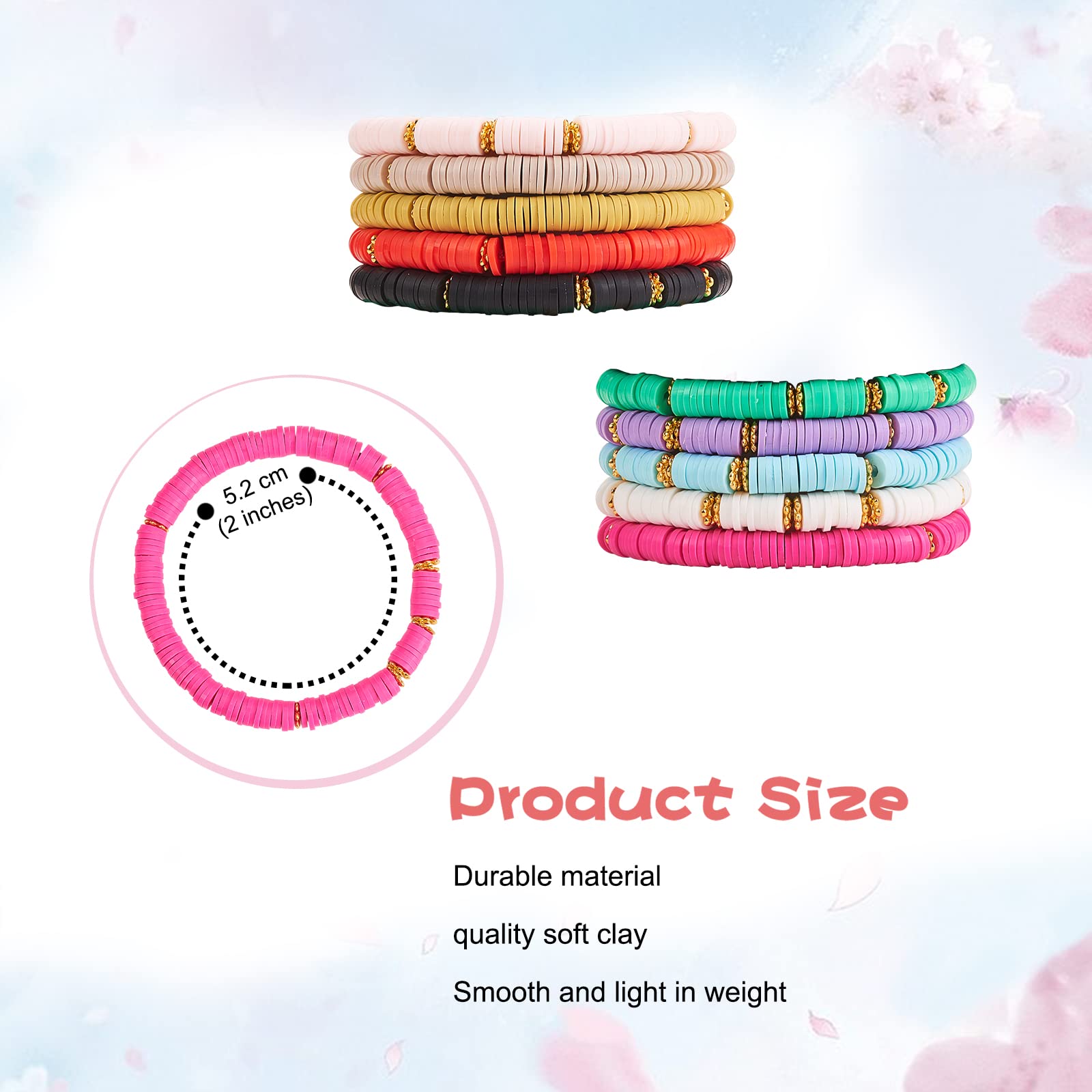 Ornaland 10 Pcs 10 Colors Heishi Surfer Stretch Bracelet Set - Polymer Clay Beaded Bohemian Jewelry for Women - Perfect for Summer, Beach, Festival & Boho Fashion Accessories