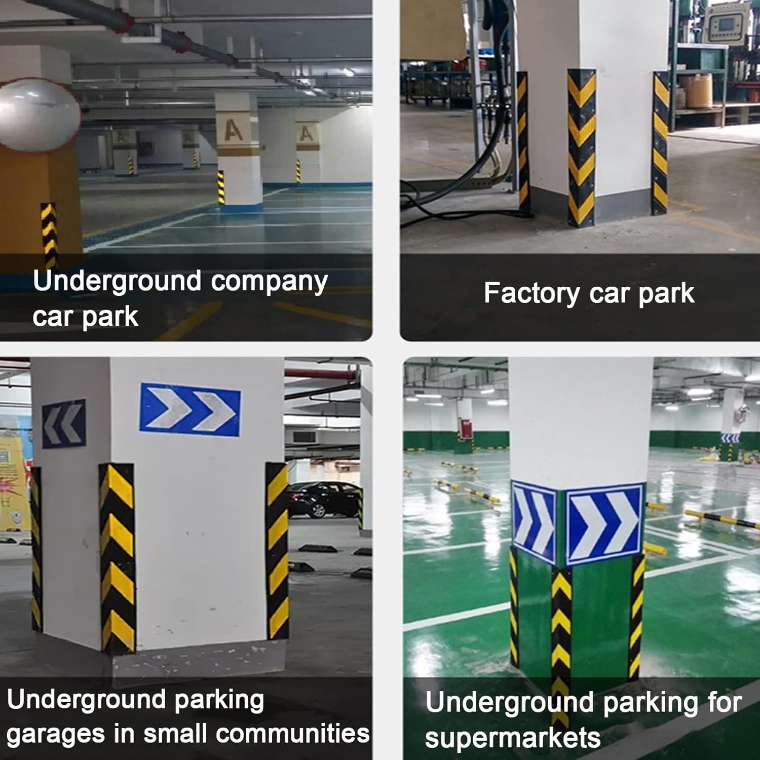 LNNW Reflective Rubber L-Shaped Garage Wall Corner Protector with Yellow Strips - 5-Piece Set (100cm) for Parking Garages, Warehouse Safety, and Home Protection