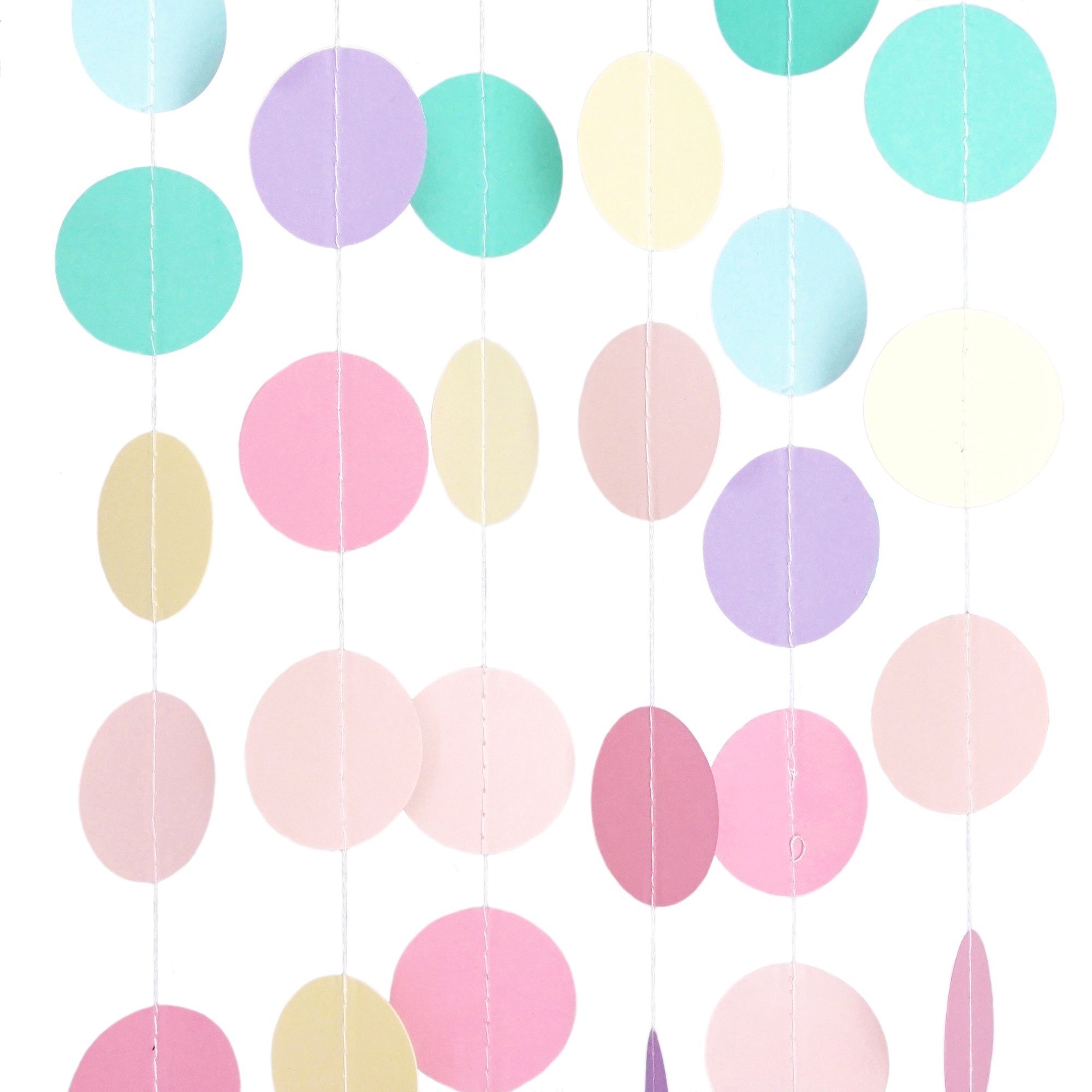 Circle Dots Paper Party Garland Streamer - 10ft Rainbow Pastel Backdrop Decor for Birthday, Baby Shower & Wedding Decorations