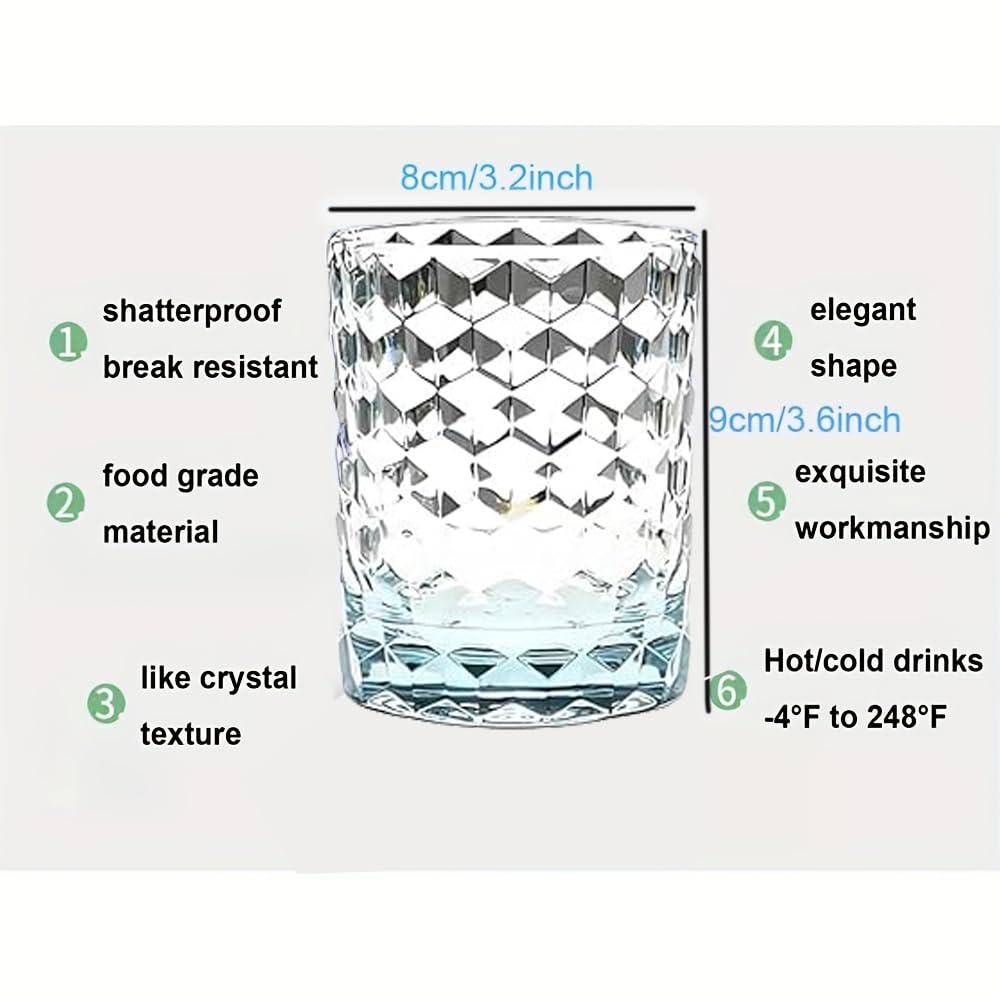 8 Oz Unbreakable Tritan Drinking Glasses - Dishwasher Safe, BPA Free, Shatterproof Plastic Cups - Set of 6 Reusable Kitchen Drinkware for Water, Juice, Cocktails (Light Blue) - Perfect for Parties, Picnics, and Everyday Use