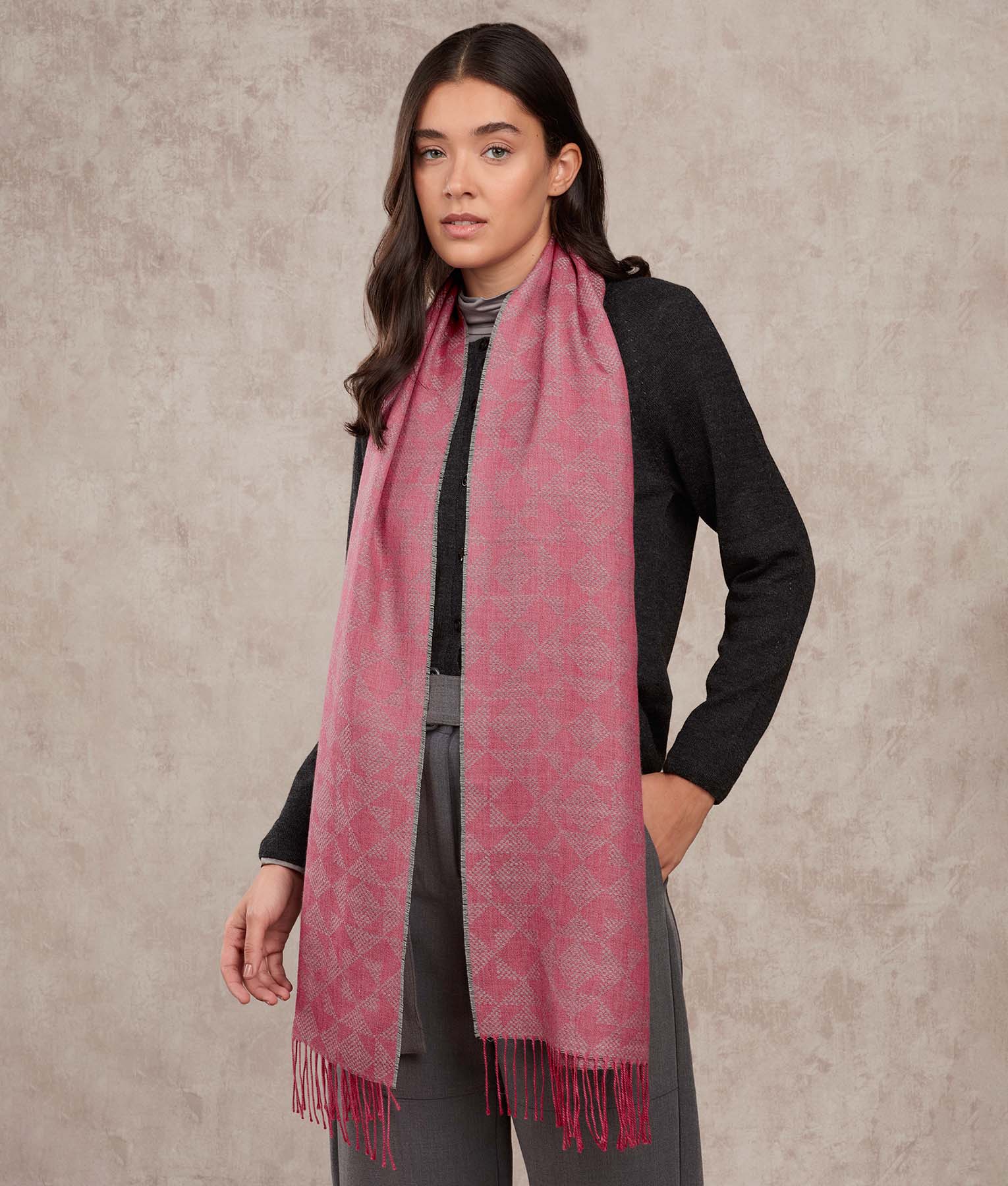 Stylish Bi-Color Mosaic Jacquard Scarf - Fashionable Womens Accessory for Winter, Fall & Spring Outfits - Perfect for Office, Travel and Special Occasions