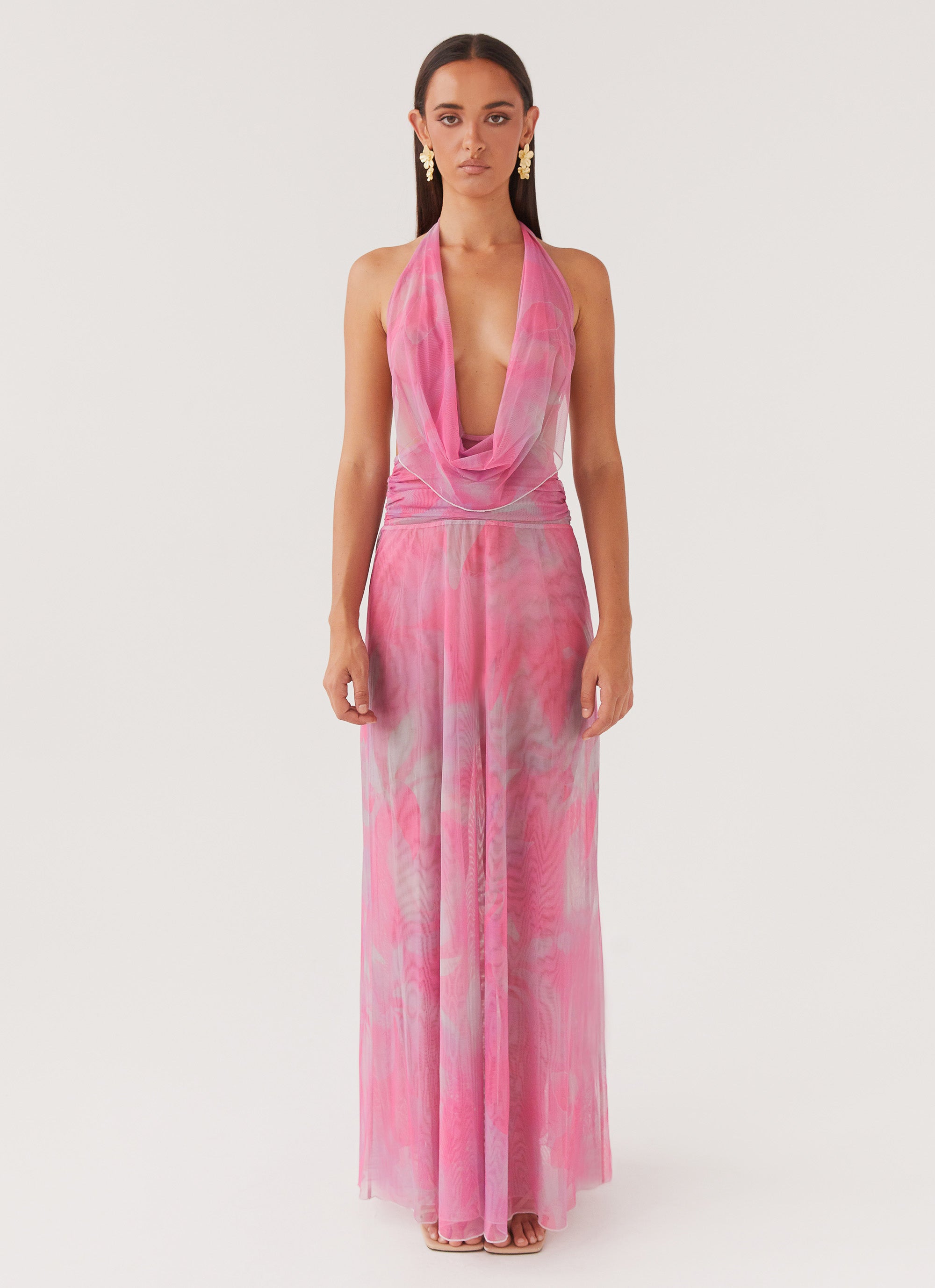 Elysia Mesh Maxi Dress - Pink Floral Summer Dress for Women | Boho Chic Beach Cover Up, Garden Party & Vacation Outfit