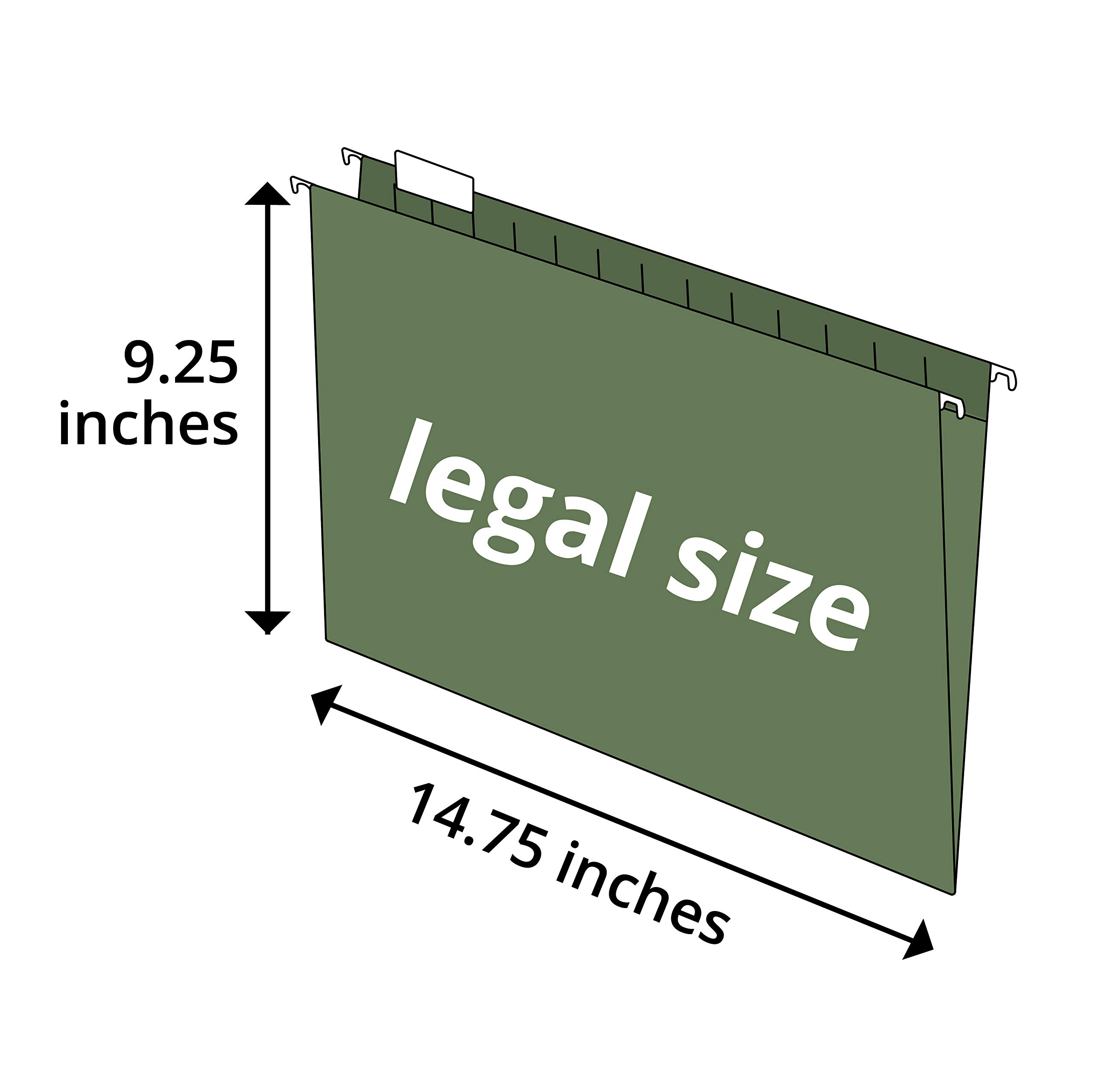Blue Summit Supplies Hanging File Folders - 1/5 Cut Adjustable Tabs, Legal Size (8.5 x 14.5 Inches), 5 Tab Positions for Easy Organization - Perfect for Law Offices, Legal Documents & Home Filing - Standard Green (50-Pack)