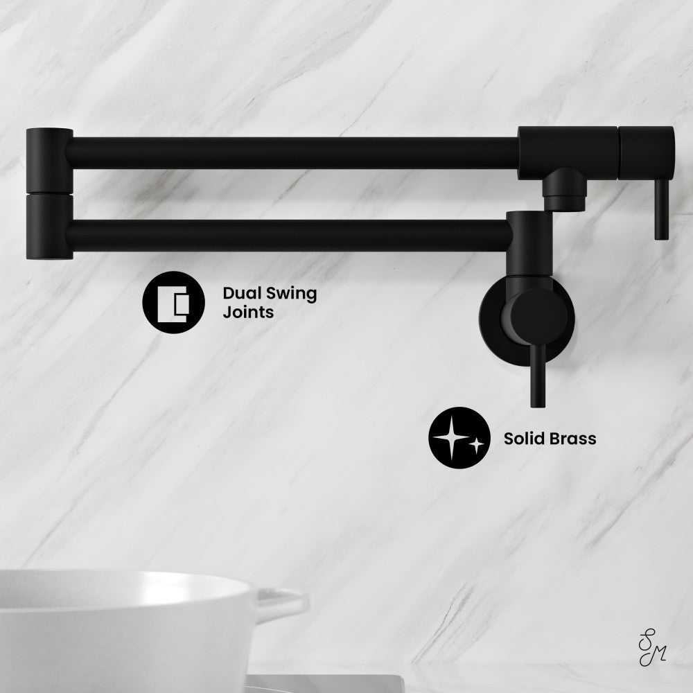 Matte Black Ivy Retractable Wall Mounted Pot Filler - Stainless Steel Kitchen Faucet for Easy Cooking & Filling Large Pots (Perfect for Home Chefs & Commercial Kitchens)
