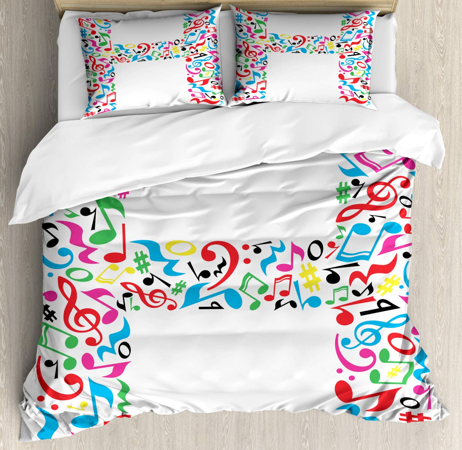 Ambesonne Letter H Duvet Cover Set - Musical Notes Print 3-Piece Bedding with 2 Pillow Shams, California King Size, Multicolor | Modern Home Decor for Bedroom, Dorm, or Gift Idea