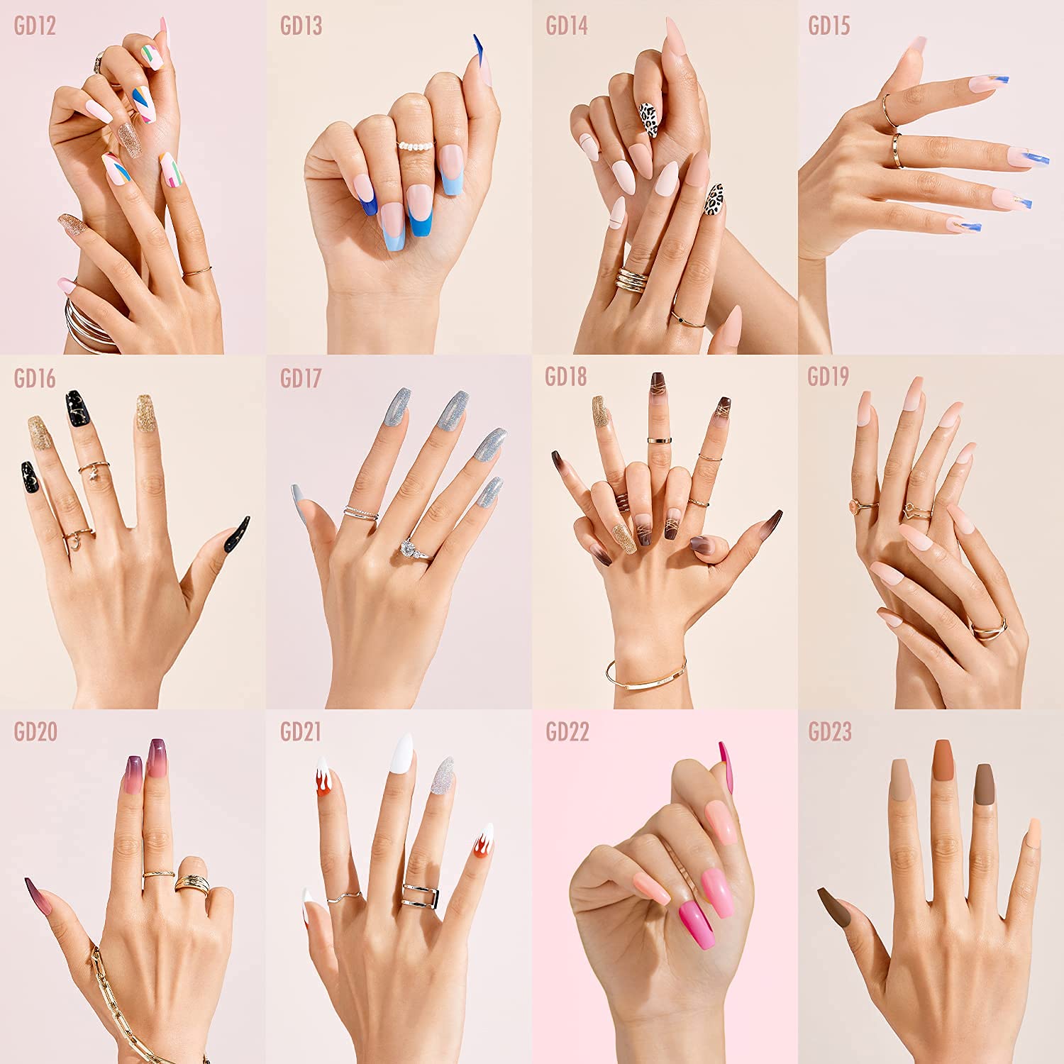 Premium Gold Finger Gel Press-On Nails Kit - Long Length Glam Design Fake Nails | No Polish Needed Salon-Quality Manicure | Perfect for Parties, Weddings & Special Occasions