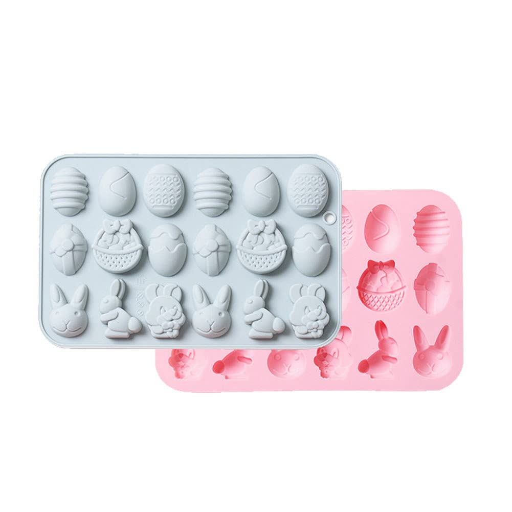 2PCS Easter Egg Silicone Mold Set - Bunny Chocolate Molds, Egg Shaped Baking Pan for Resin Cake, Candy & DIY Treats - Perfect for Easter Party Decorations & Holiday Baking