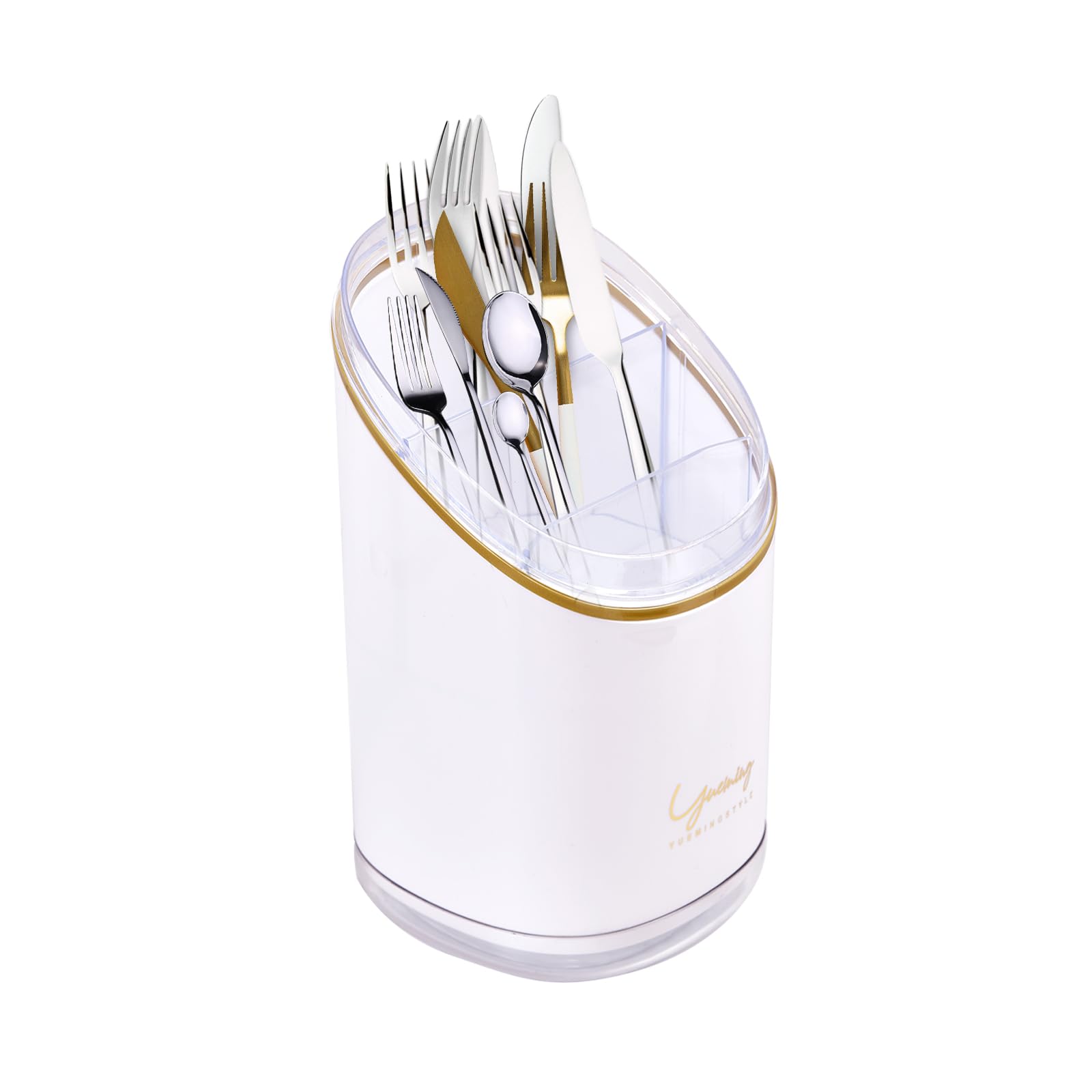 Stainless Steel Utensil Drying Rack - 3-Tier Cutlery Drainer Sink Caddy with Drain Tray for Flatware, Spoons, Forks - Space Saving Kitchen Organizer for Countertop (White) | Perfect for Dish Drying, Utensil Storage & Small Kitchen Organization