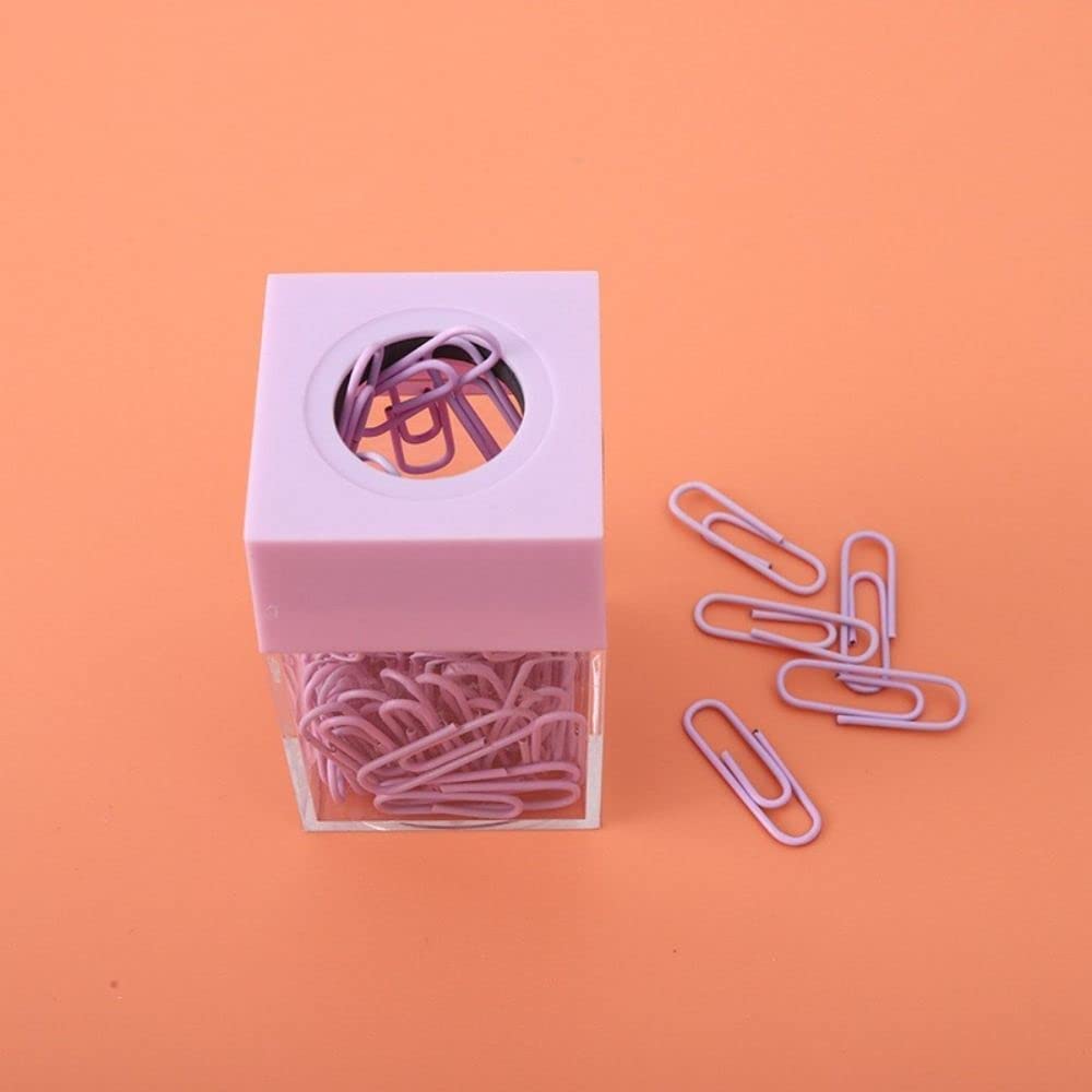 Magnetic Paper Clip Organizer - Clear Acrylic Desk Clip Dispenser with Strong Magnetic Top for Office Supplies, Binder Clips & Hair Accessories (Purple) - Perfect for Office Desks, Home Workstations & Craft Rooms