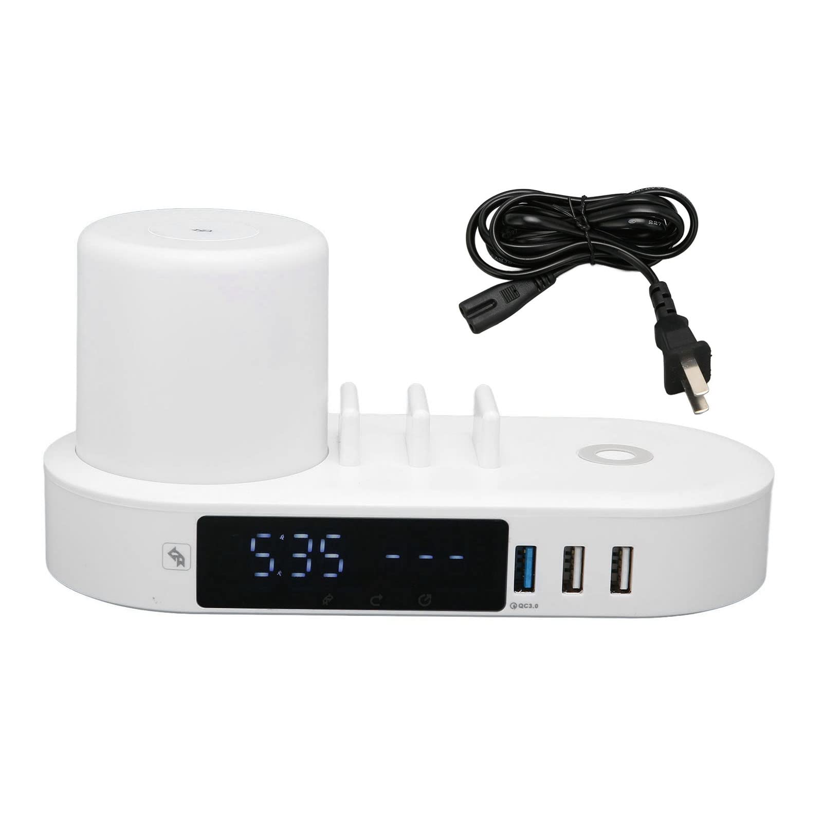 Heayzoki 3-in-1 Wireless Charging Station with LED Digital Clock & Color Changing Night Light - 6 USB Port Fast Charger Dock (100V-240V) for iPhone, Samsung, AirPods - Perfect for Bedside, Office & Travel
