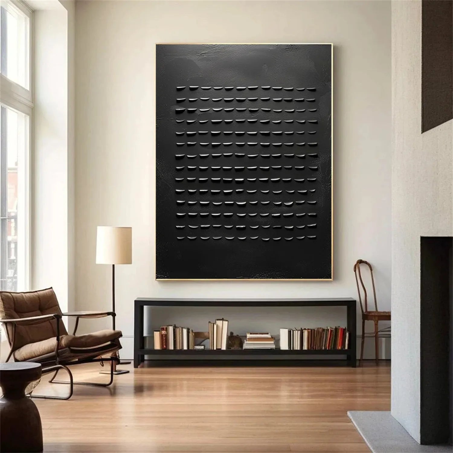 Black Minimalist Textured Painting Canvas - Premium Abstract Wall Art for Modern Home & Office Decor | Perfect for Living Room, Bedroom, or Gallery Display #MZ094