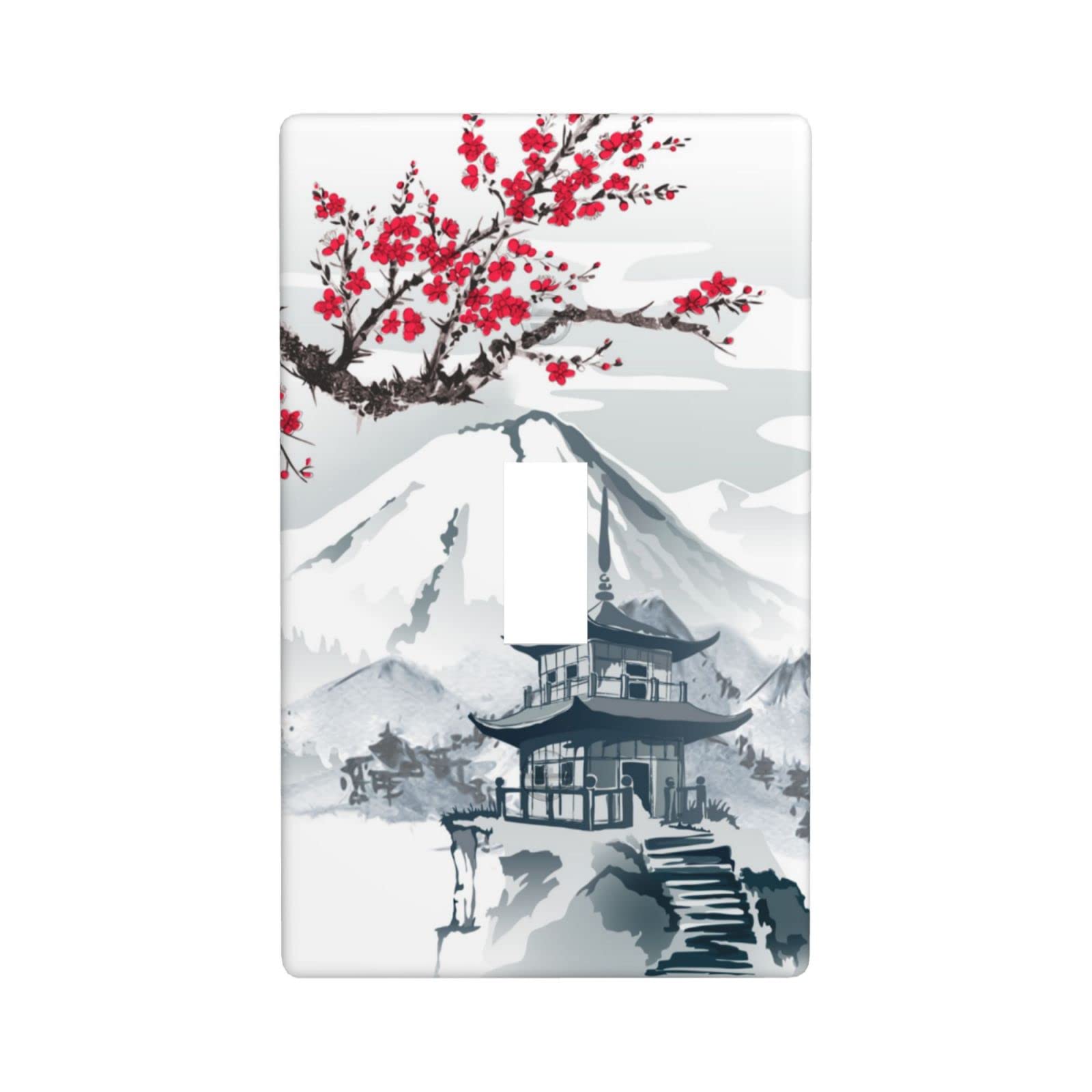 Japanese Cherry Blossoms Mountain Tower Single Gang Toggle Light Switch Wall Plate Cover - Decorative Wall Plate for Kitchen, Bedroom, Bathroom - Home Decor & Electrical Accessories