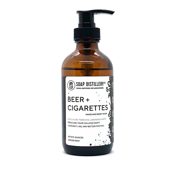 Soap Distillery Beer & Cigarettes Scented Hand and Body Wash - Natural Grooming for Men, Perfect for Shower, Gym & Travel